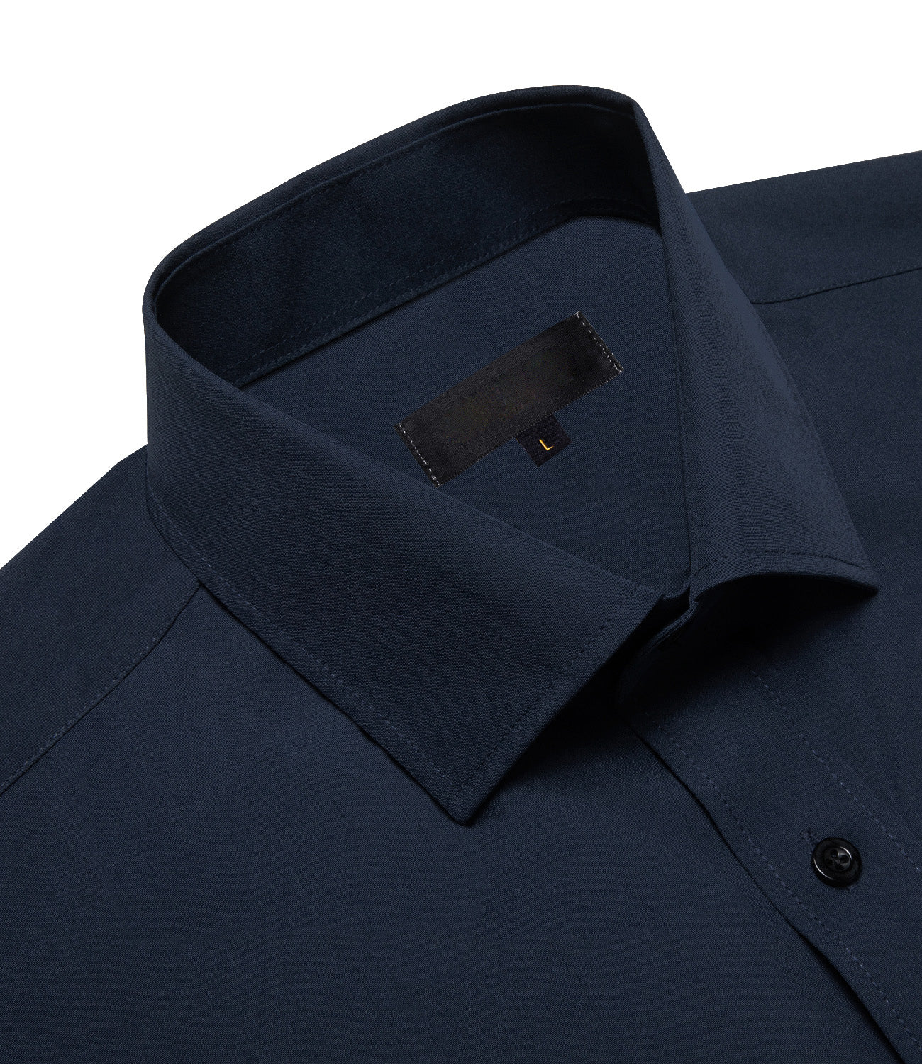 Dark Navy Blue Solid Silk Men's Long Sleeve Business Shirt