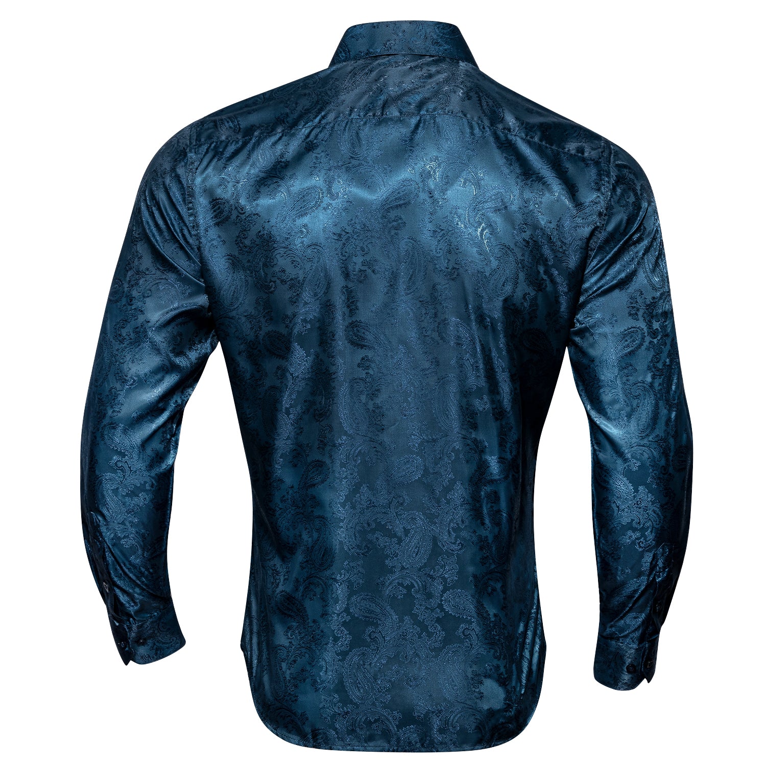 Grey Blue Paisley Pattern Silk Men's Long Sleeve Shirt