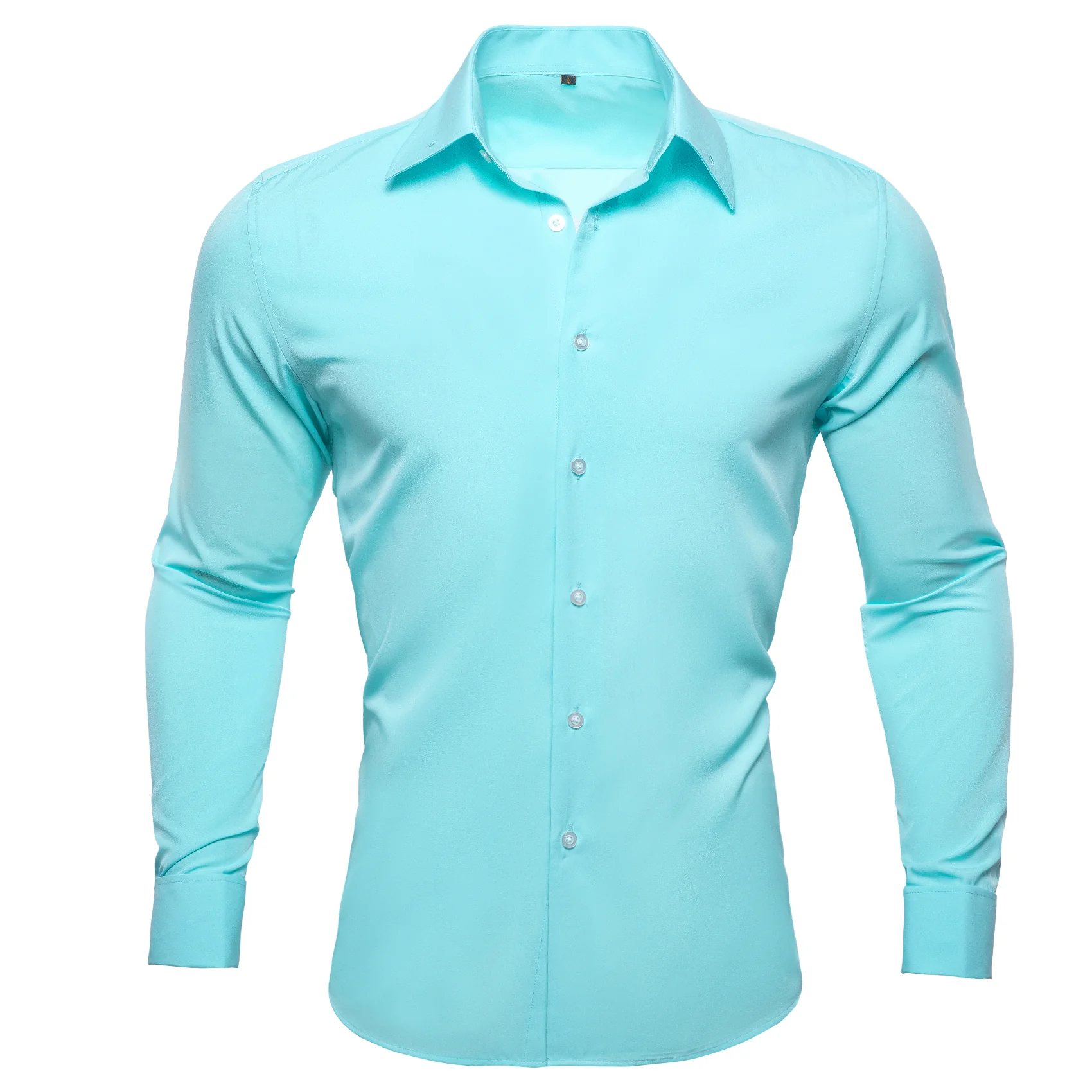 Tiffany Blue Solid Woven Men's Long Sleeve Shirt