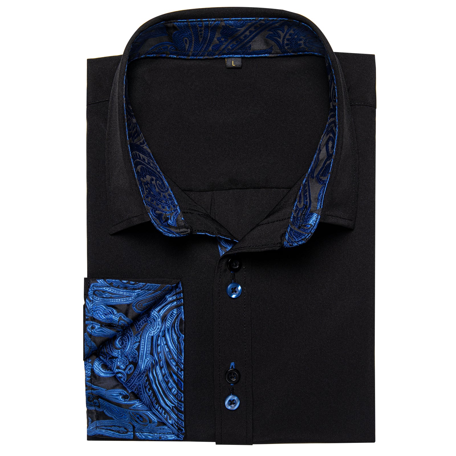 New Splicing Style Black with Blue Black Paisley Edge Men's Long Sleeve Shirt