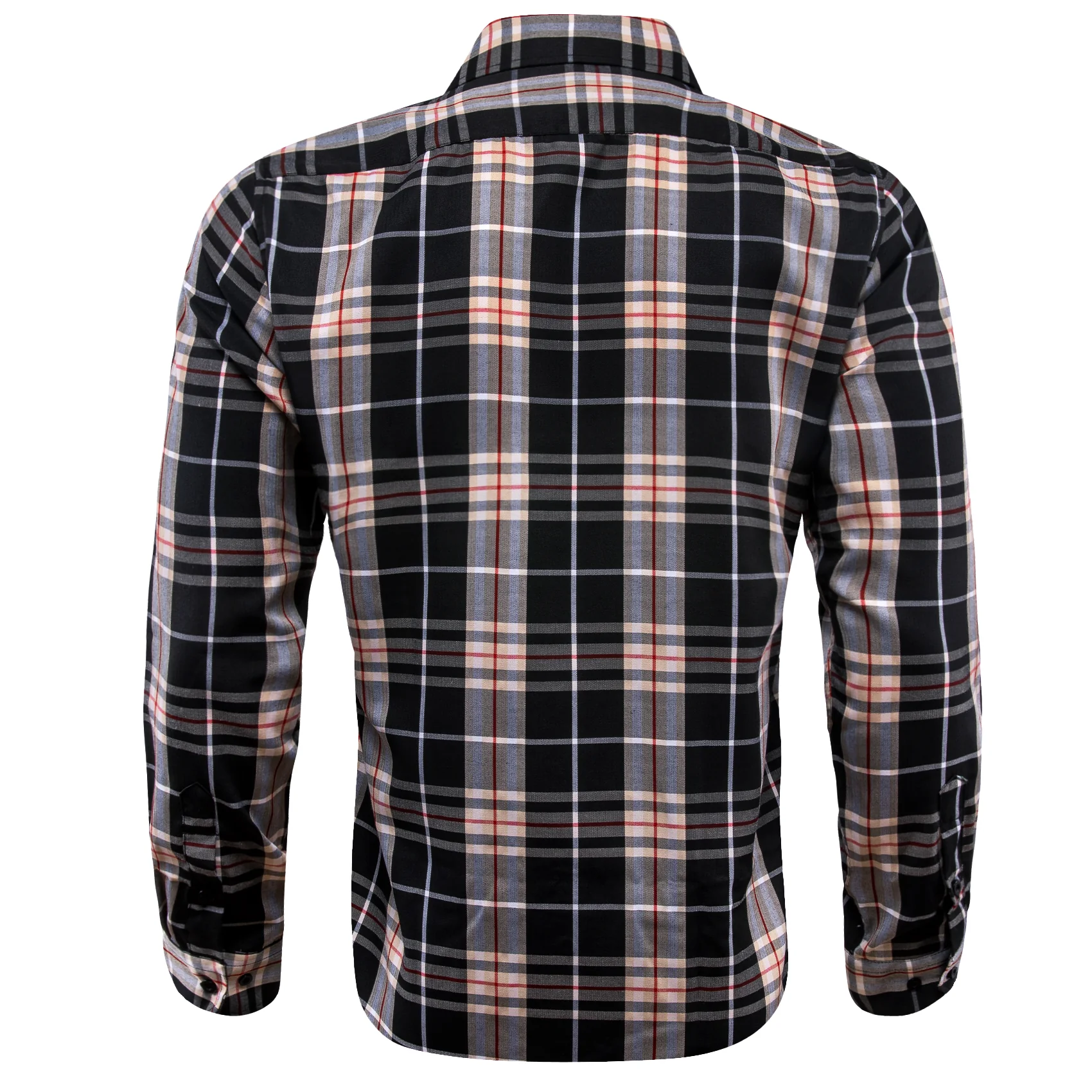 Grey Black Plaid Men's Long Sleeve Work Shirt