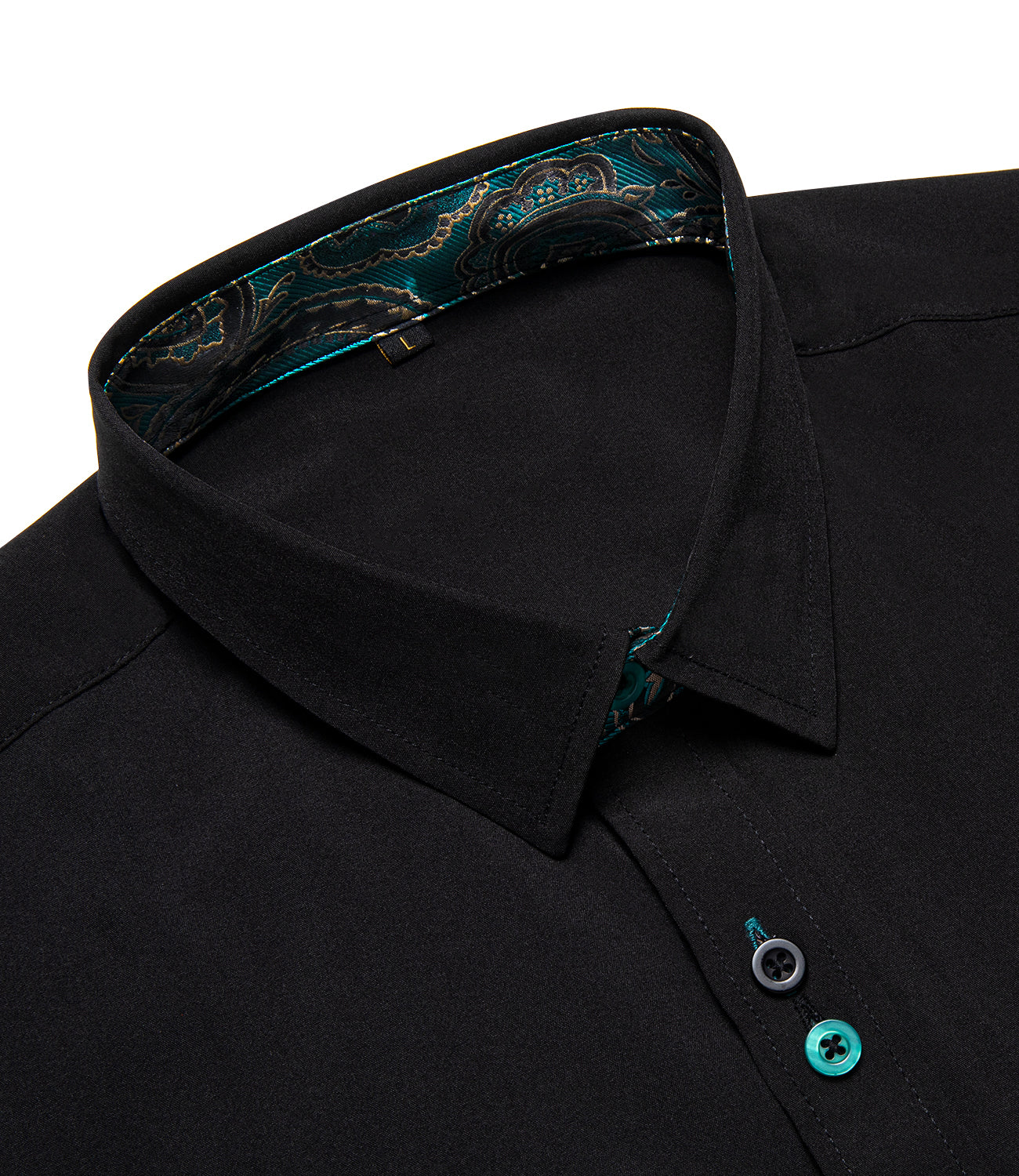 New Splicing Style Black with Blue Paisley Edge Men's Long Sleeve Shirt