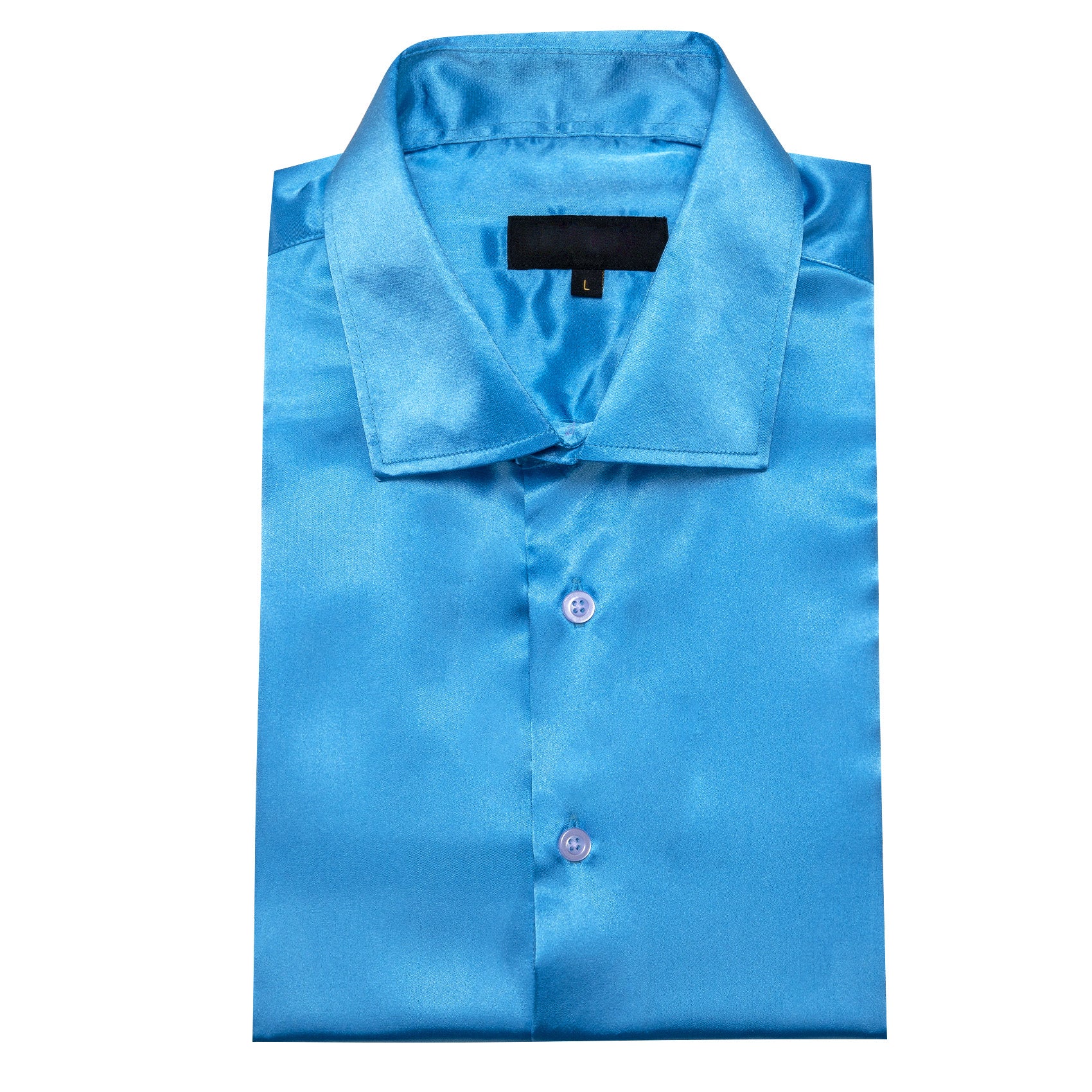 New Sky Blue Solid Satin Silk Men's Long Sleeve Shirt
