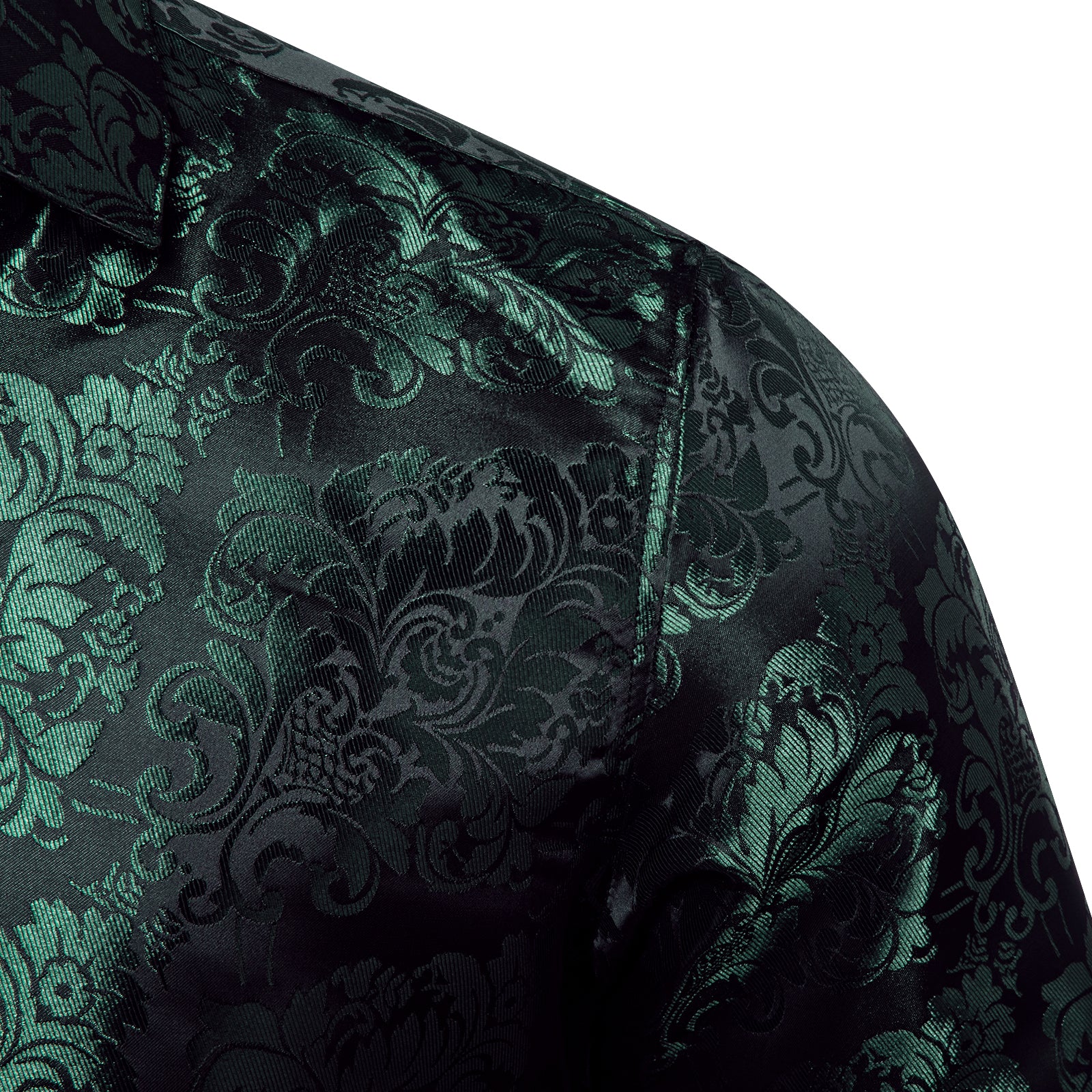 Green Black Floral Silk Men's Long Sleeve Shirt