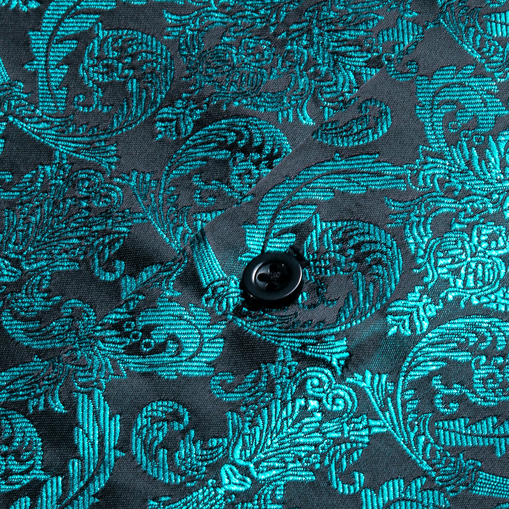 Dark Lake Blue Floral Pattern Silk Men's Long Sleeve Shirt