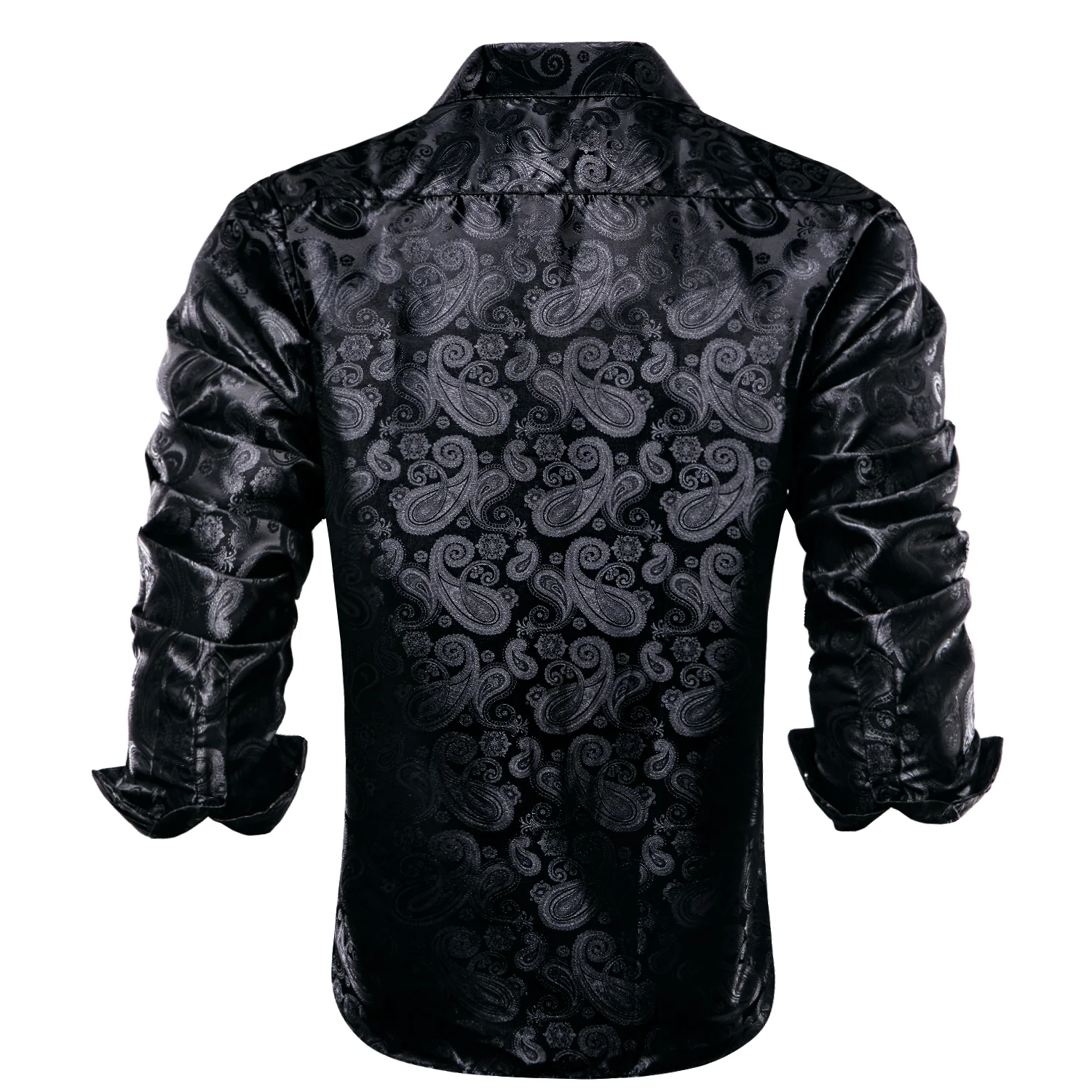 Classic Black Paisley Silk Men's Long Sleeve Shirt