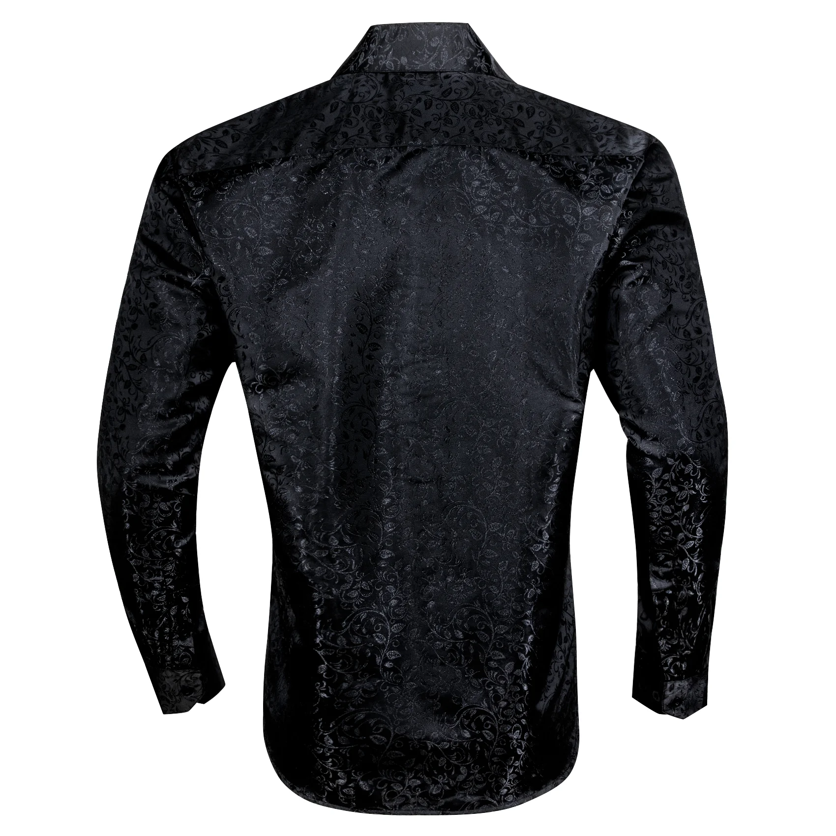 Black Floral Pattern Silk Men's Long Sleeve Shirt