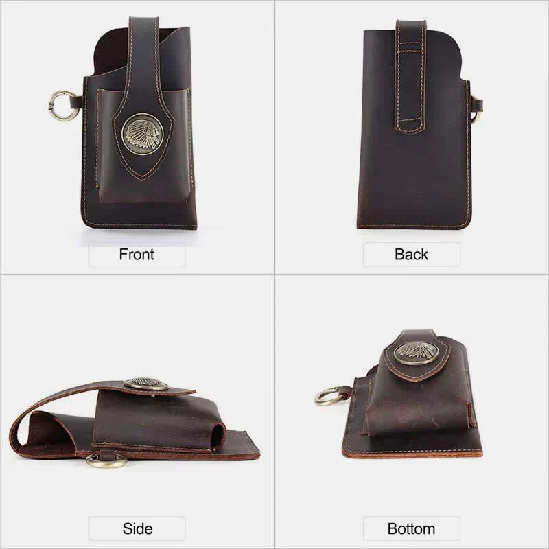 Retro Leather Phone Holster for Men Universal Case Waist Bag EDC