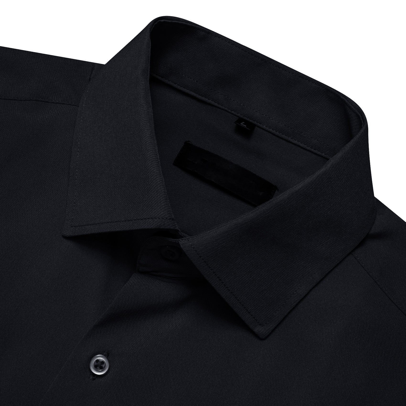 Black Solid Silk Men Short Sleeve Shirt
