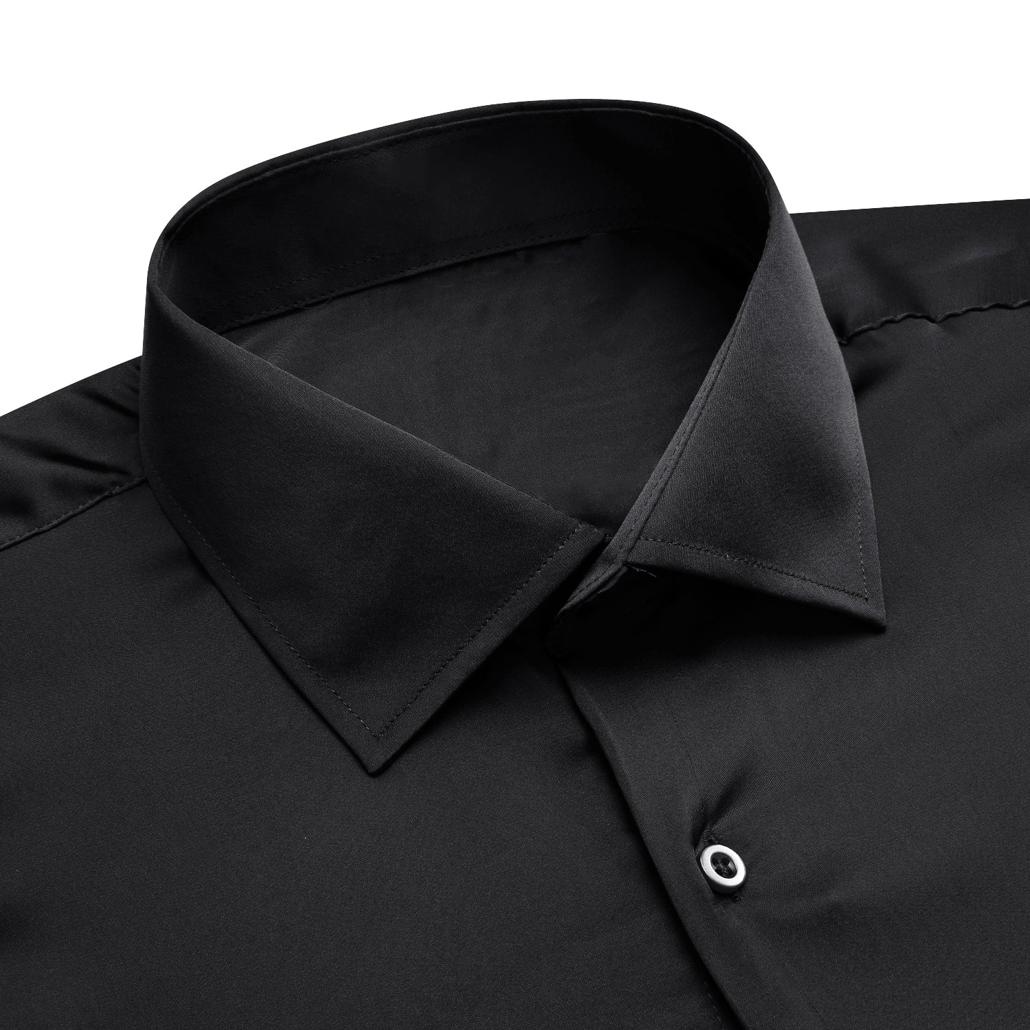 Black Solid Satin Chiffon Non-stretch Men's Long Sleeve Shirt