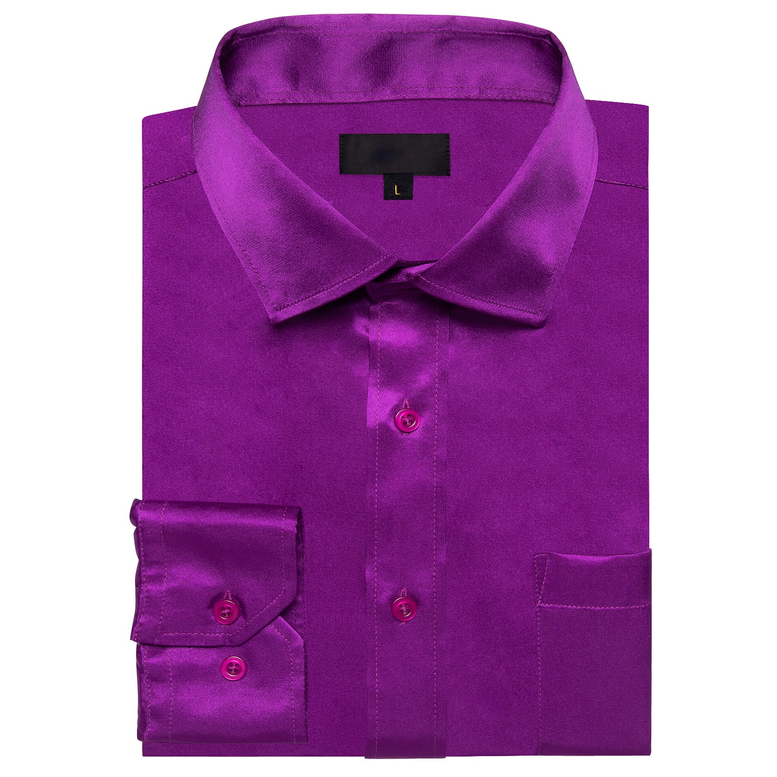 Violet Purple Solid Satin Silk Men's Long Sleeve Business Shirt