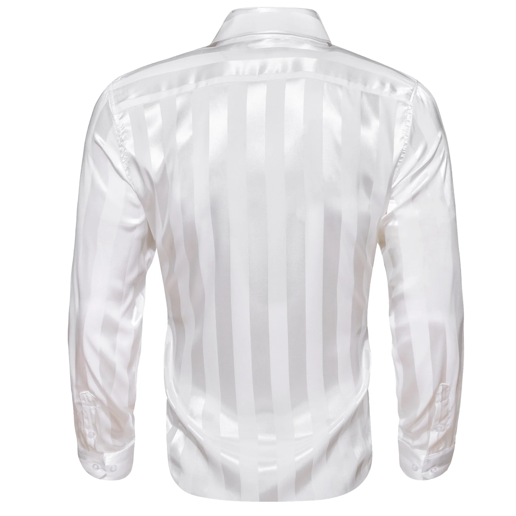 White Striped Shiny Satin Men's Long Sleeve Shirt