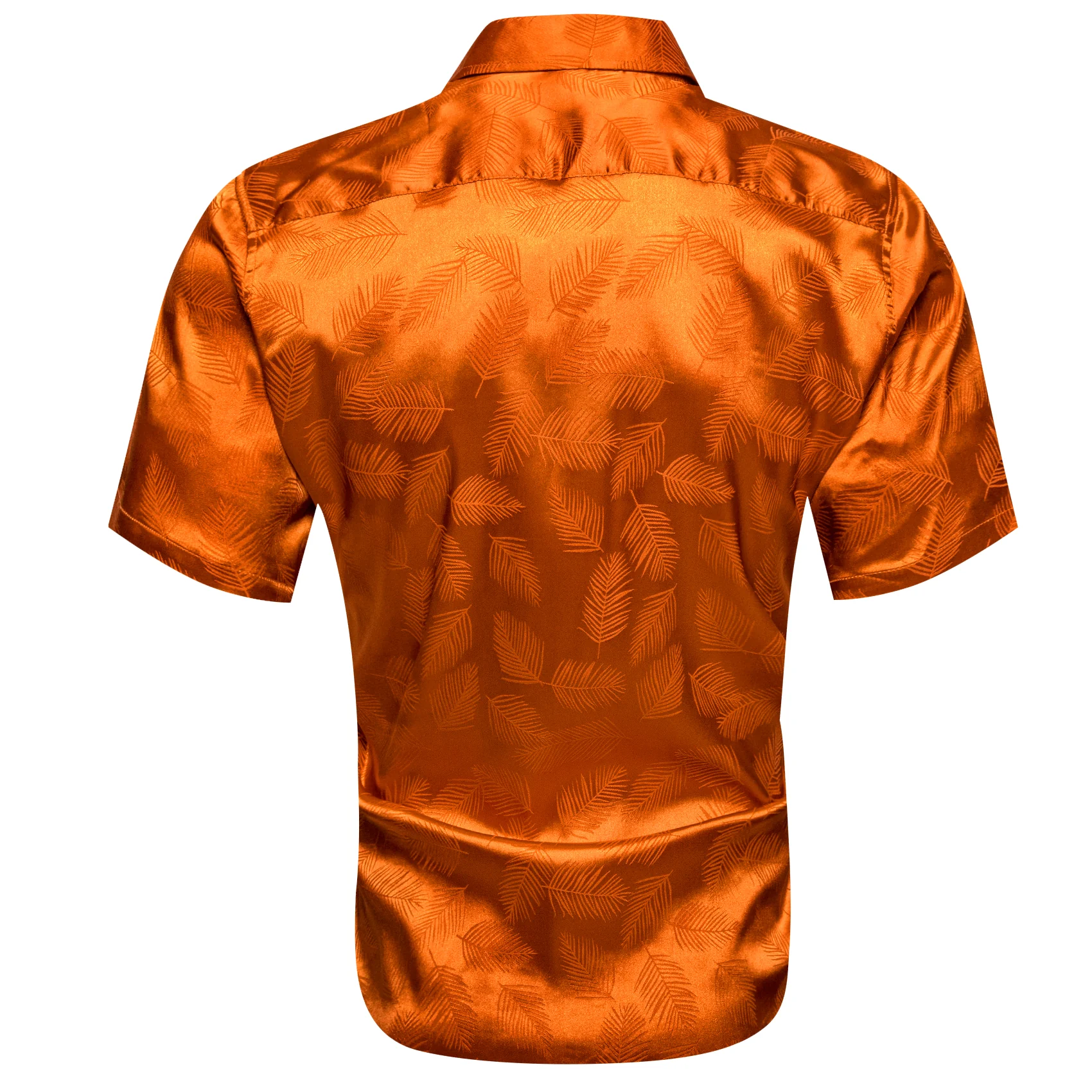 Orange Floral Leaf Silk Men's Short Sleeve Shirt