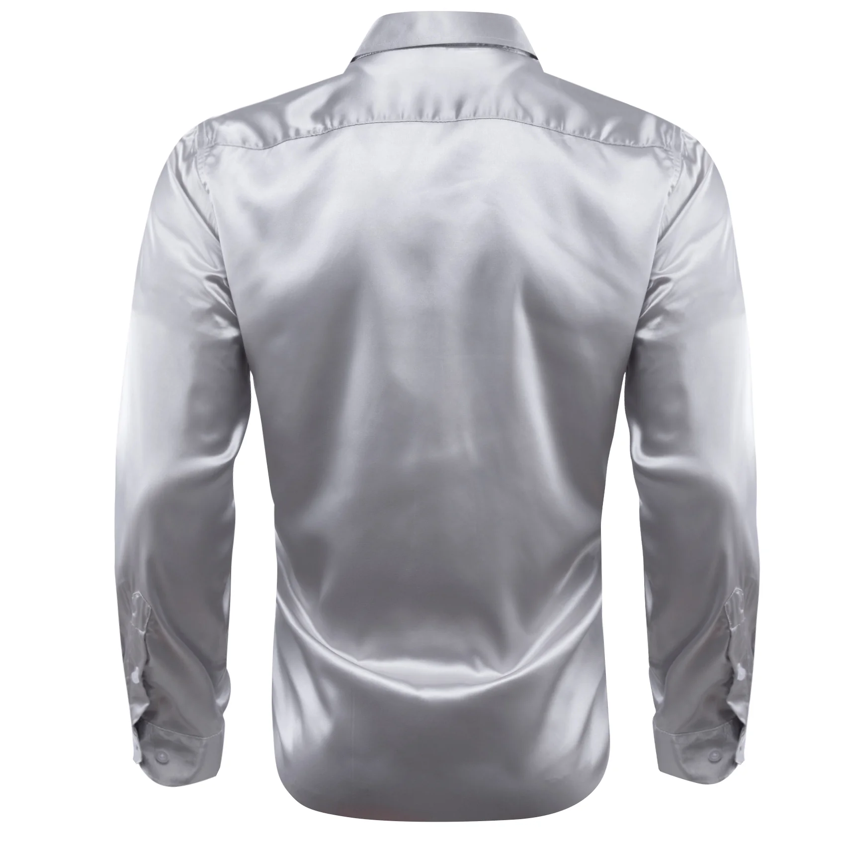 Sliver Grey Solid Silk Men's Long Sleeve Shirt