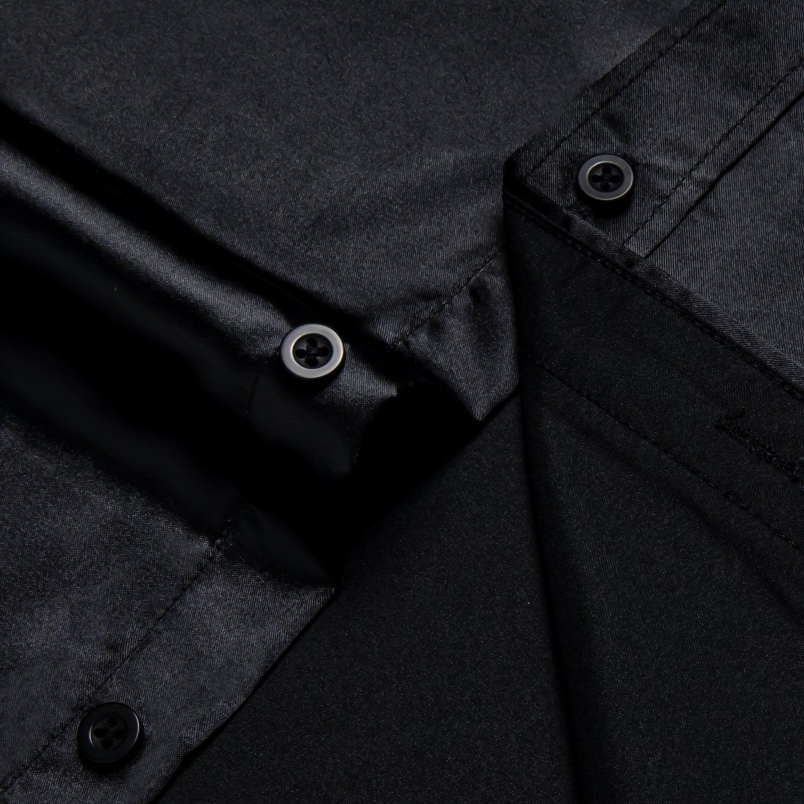 Splicing Style Black with White Floral Edge Men's Solid Long Sleeve Shirt