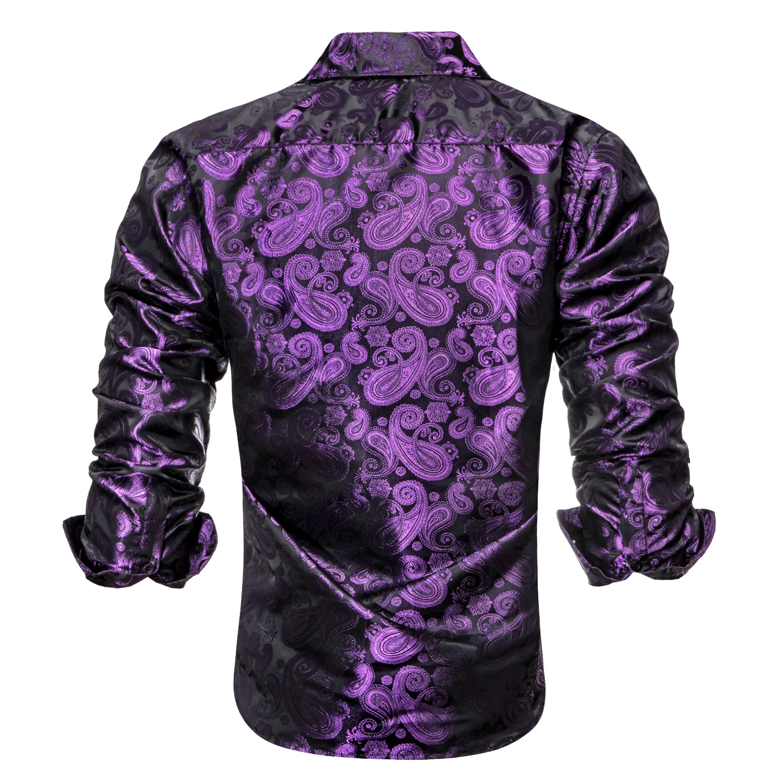 Luxury Purple Paisley Pattern Silk Men's Long Sleeve Shirt