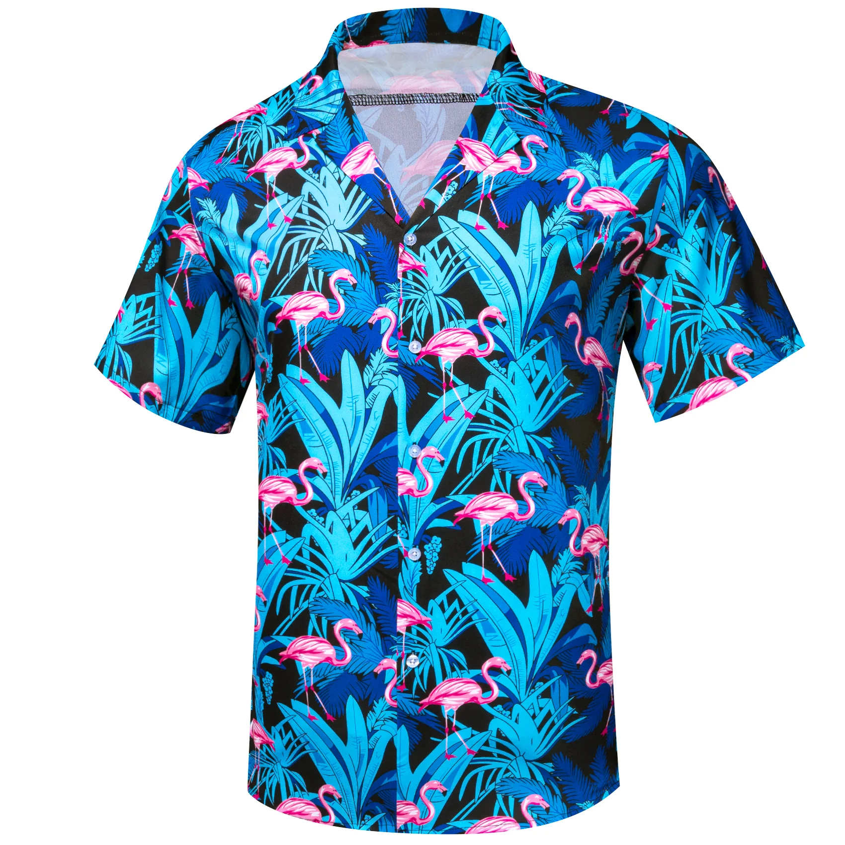 Blue Pink Flamingo Novelty Men's Short Sleeve Summer Shirt