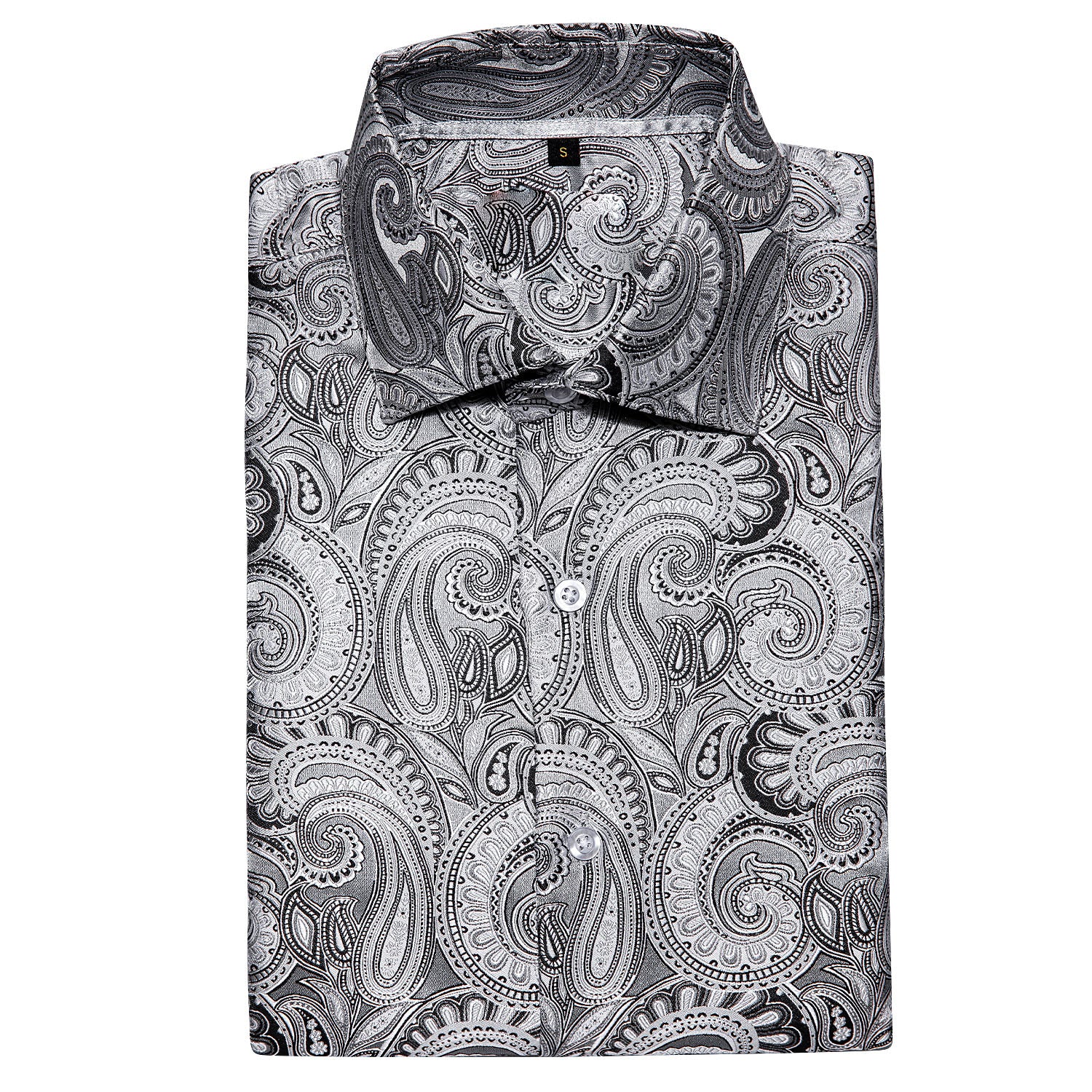 Silver Grey Paisley Silk Men's Short Sleeve Shirt