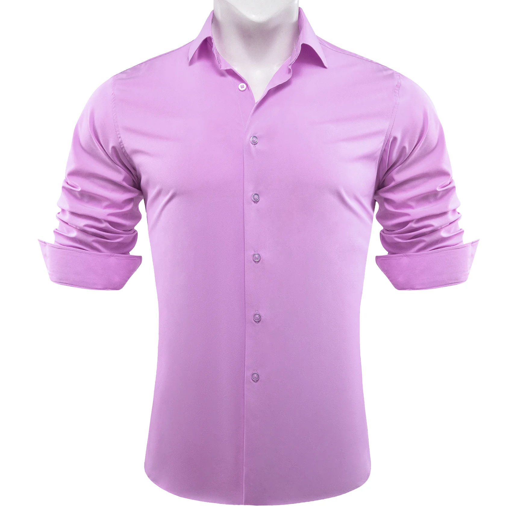 Purple Solid Silk Men's Long Sleeve Shirt