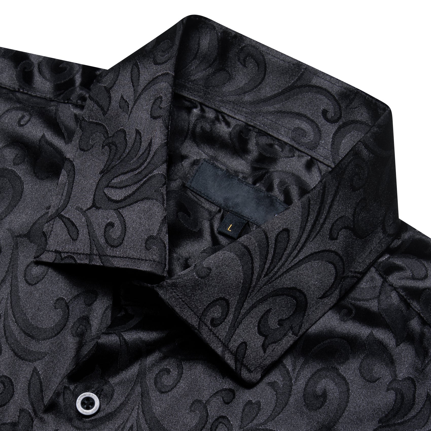 Black Floral Leaf Silk Men's Short Sleeve Shirt