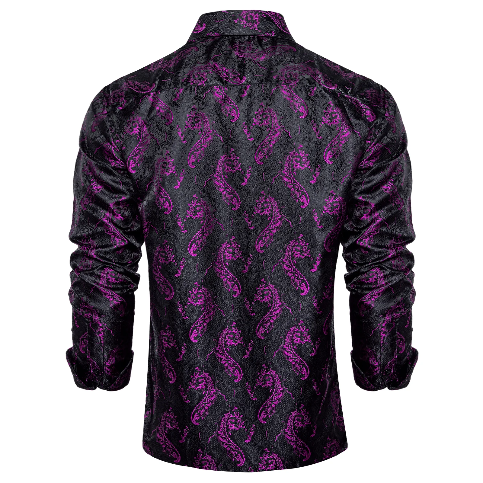 Black Purple Paisley Silk Men's Long Sleeve Shirt