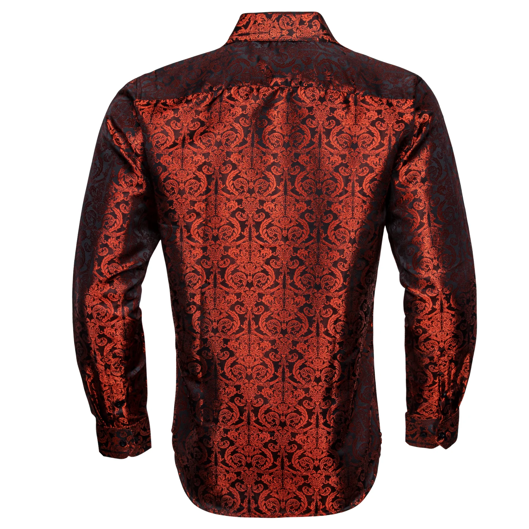Red Black Paisley Pattern Silk Men's Long Sleeve Shirt