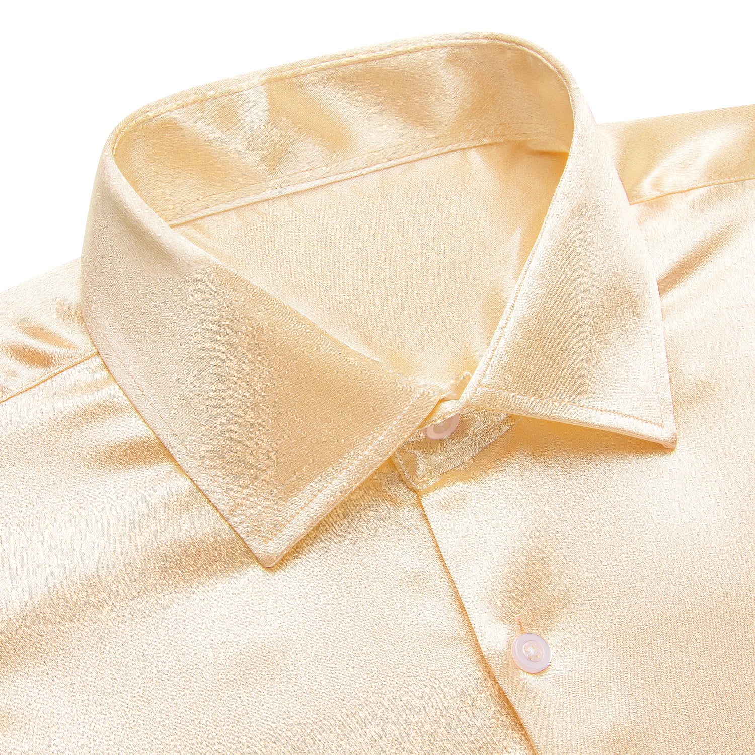 Light Yellow Solid Satin Men's Long Sleeve Shirt