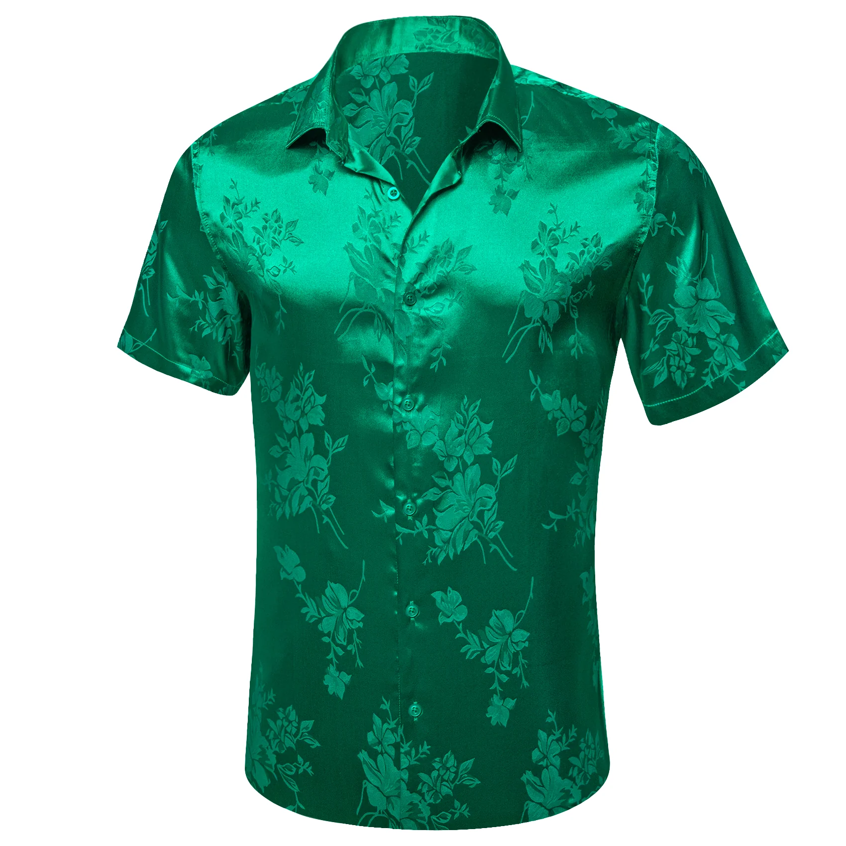 Emerald Green Floral Silk Men's Short Sleeve Shirt