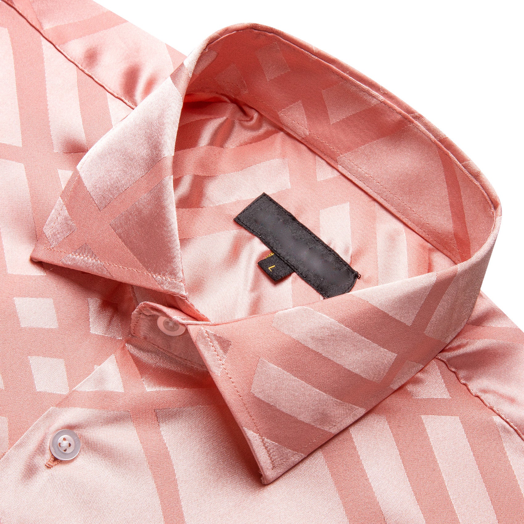 Baby Pink Plaid Silk Men's Long Sleeve Shirt