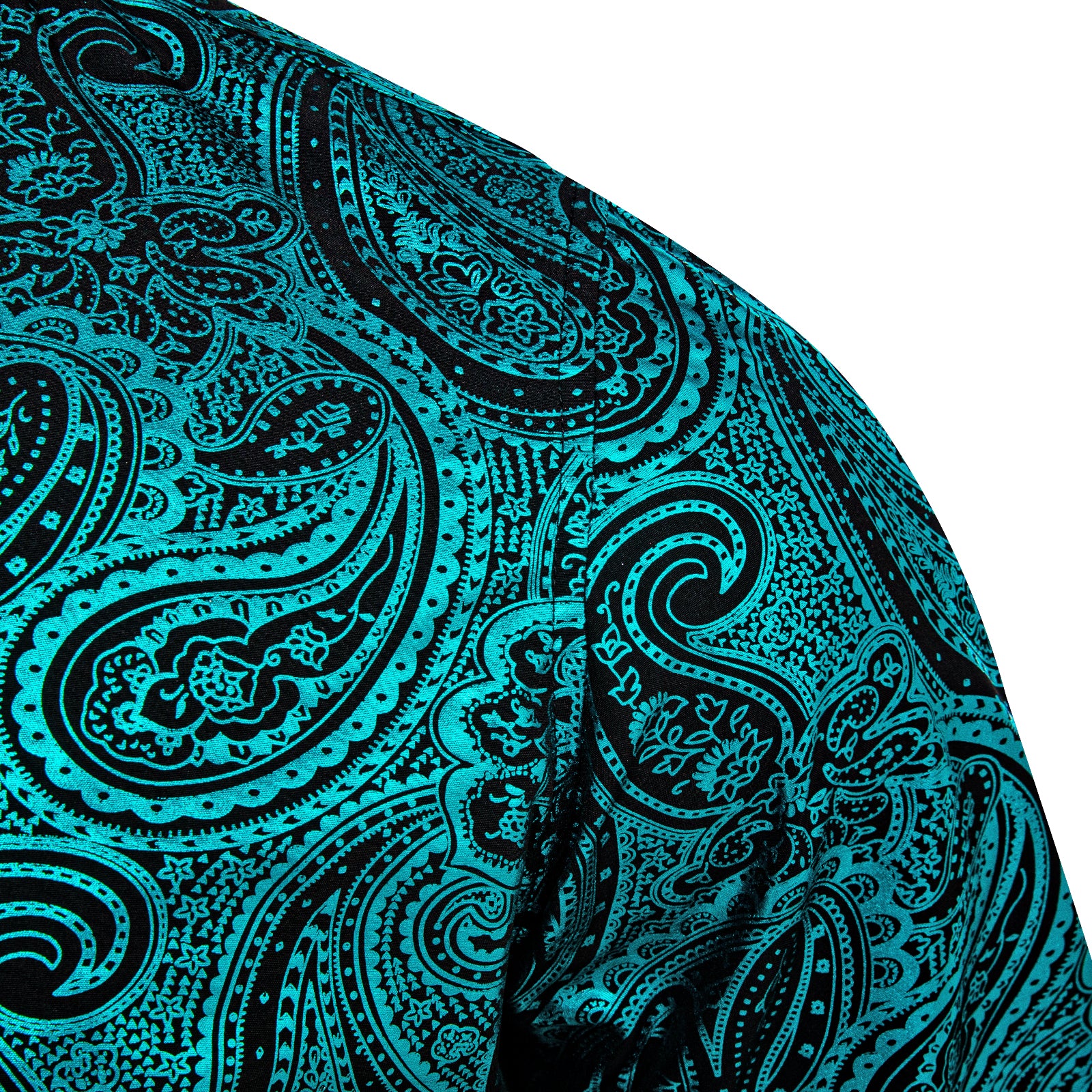 Teal Black Paisley Flower Hot Stamping Men's Long Sleeve Shirt