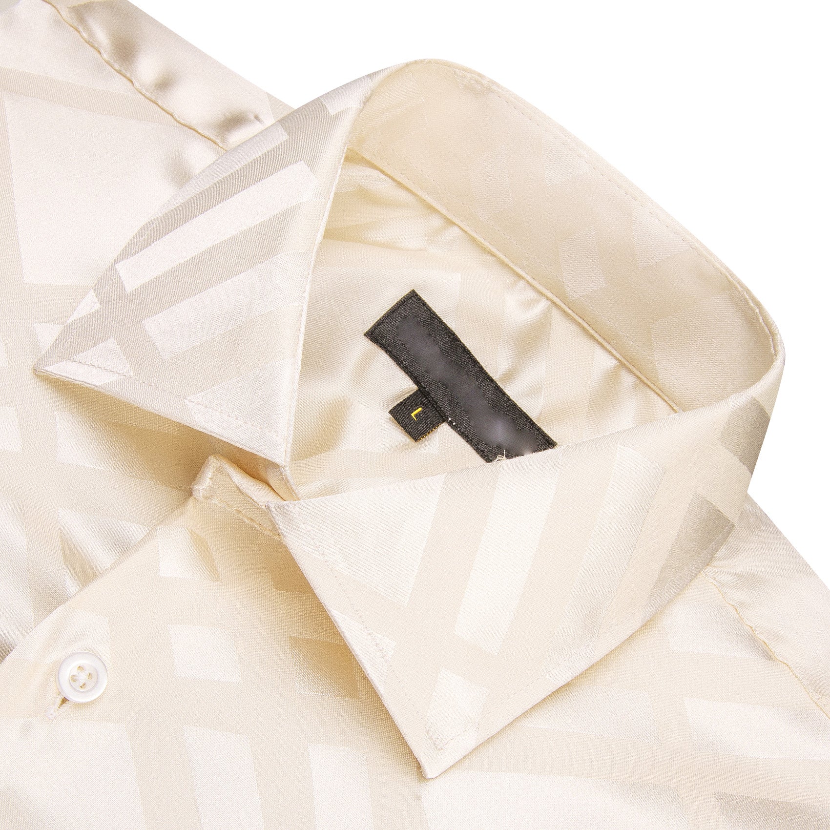 Beige Plaid Silk Men's Long Sleeve Shirt