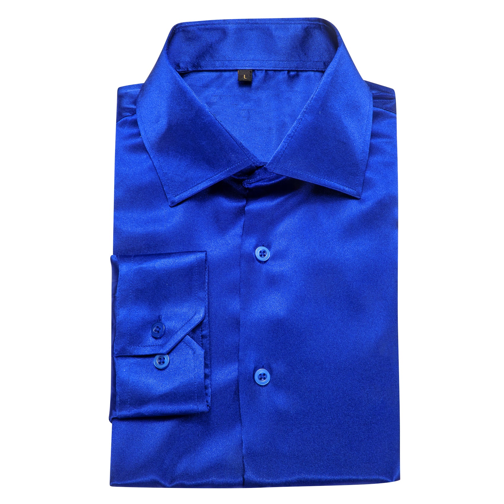 Klein Blue Solid Silk Men's Long Sleeve Shirt