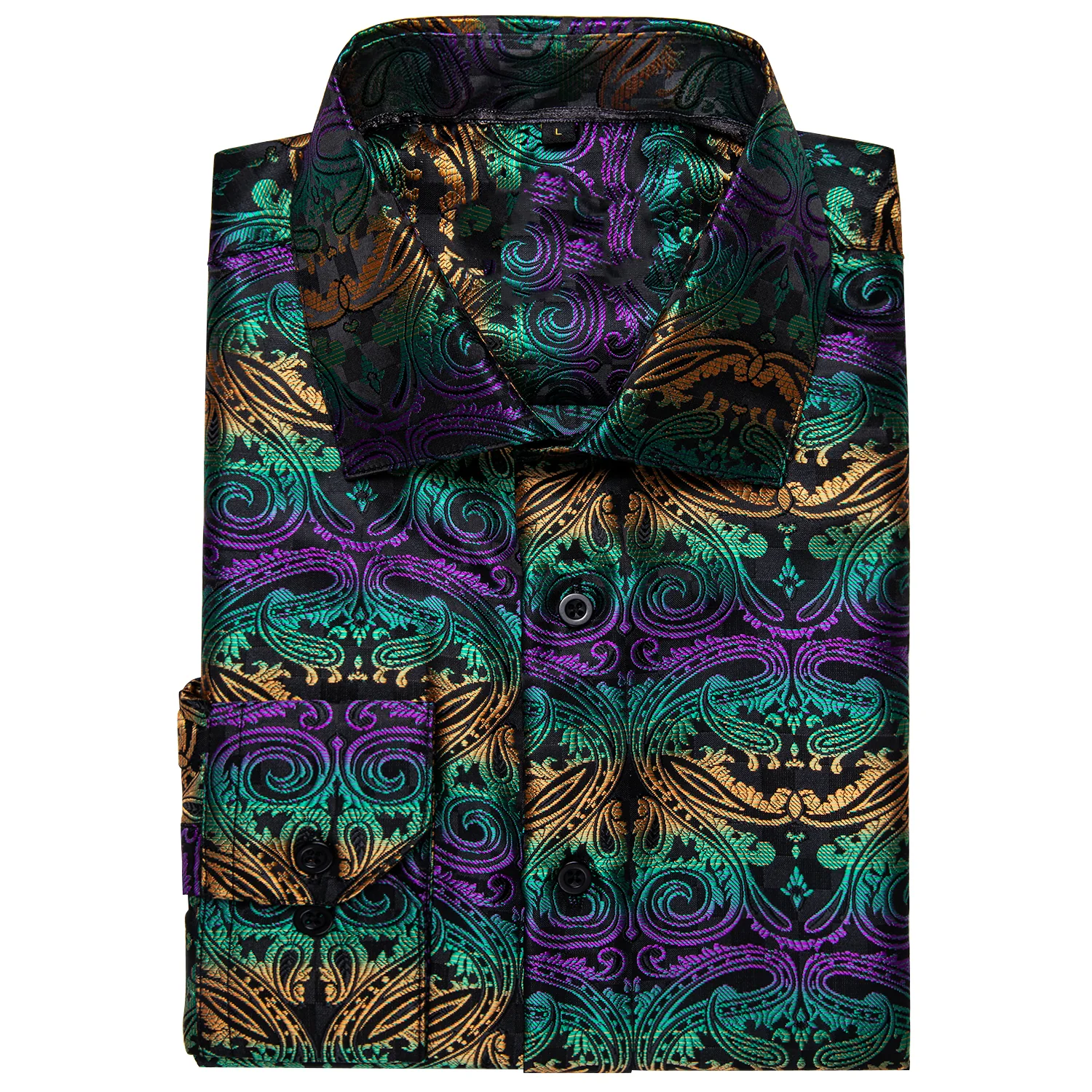 Black Orange Green Floral Men's Long Sleeve Shirt