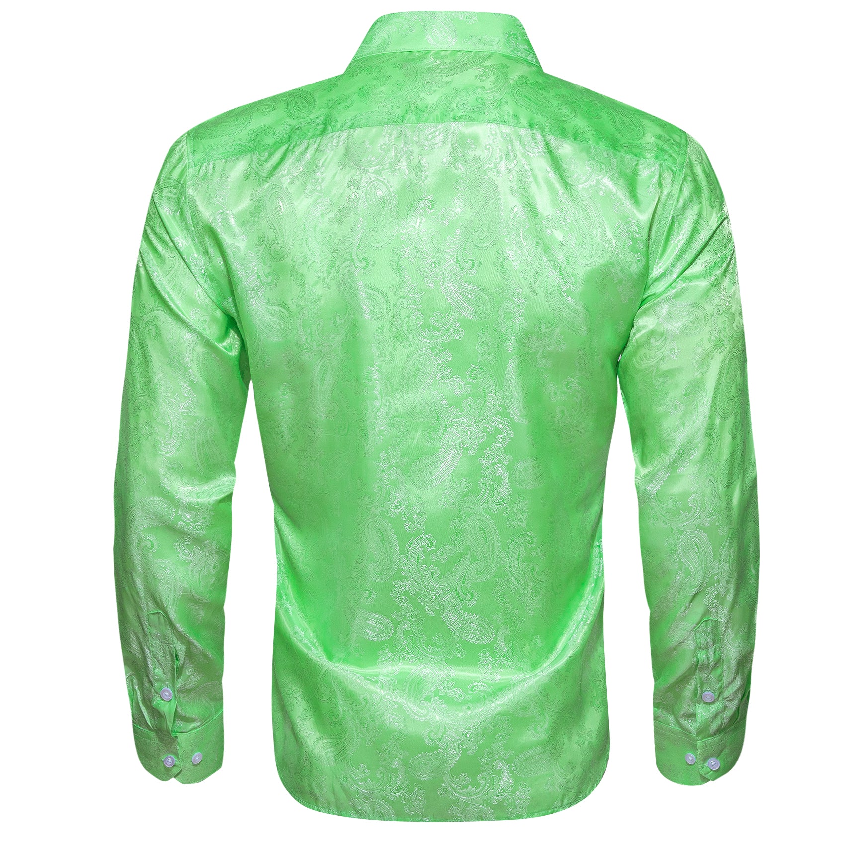 Light Green Paisley Style Casual Silk Men's Long Sleeve Button Shirt