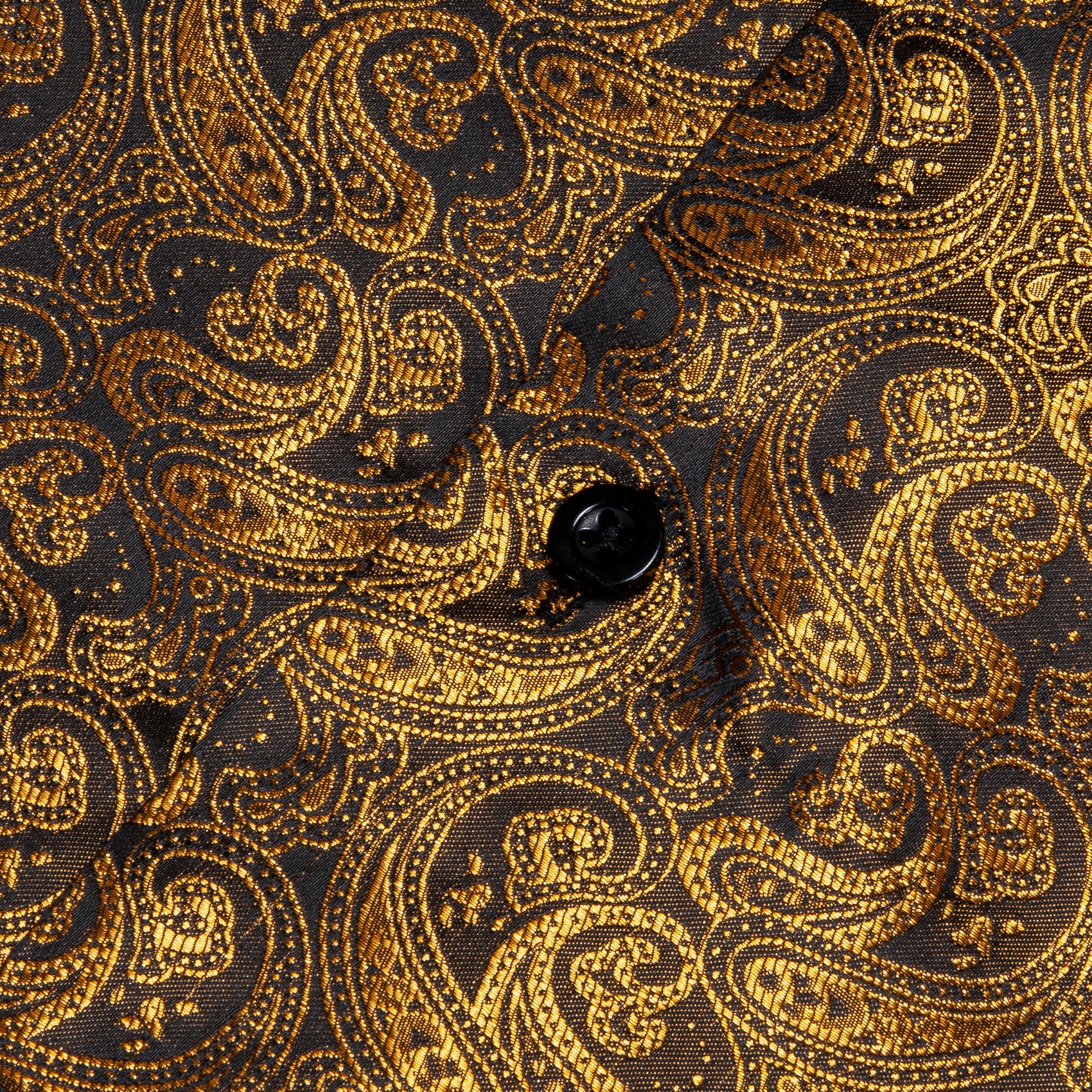 Brown Golden Paisley Pattern Silk Men's Long Sleeve Shirt