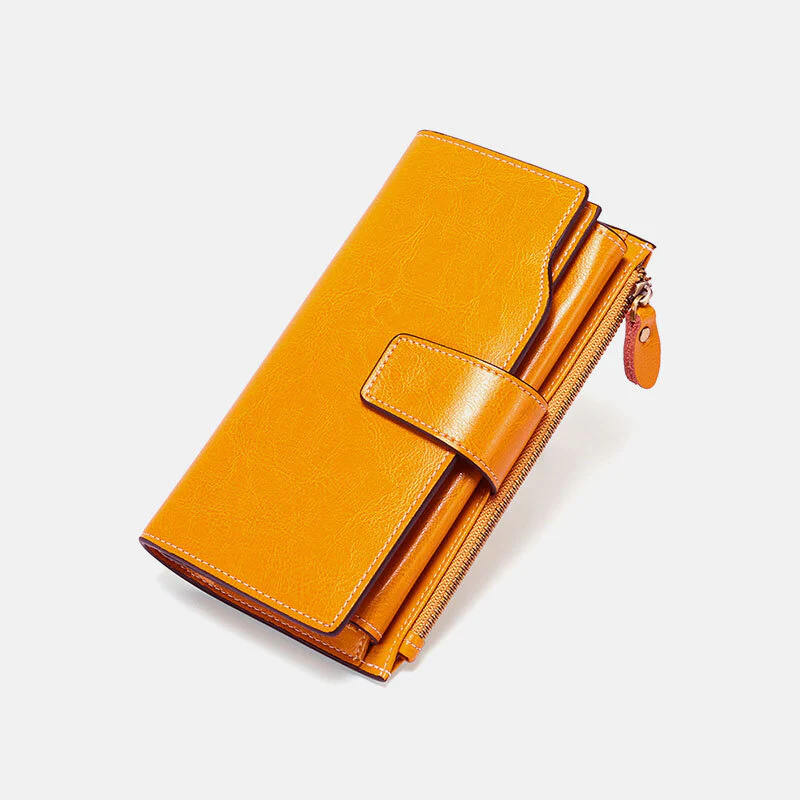 Genuine Leather RFID Anti Theft Oil Wax 6.3 Inch Phone Long Wallet Purse