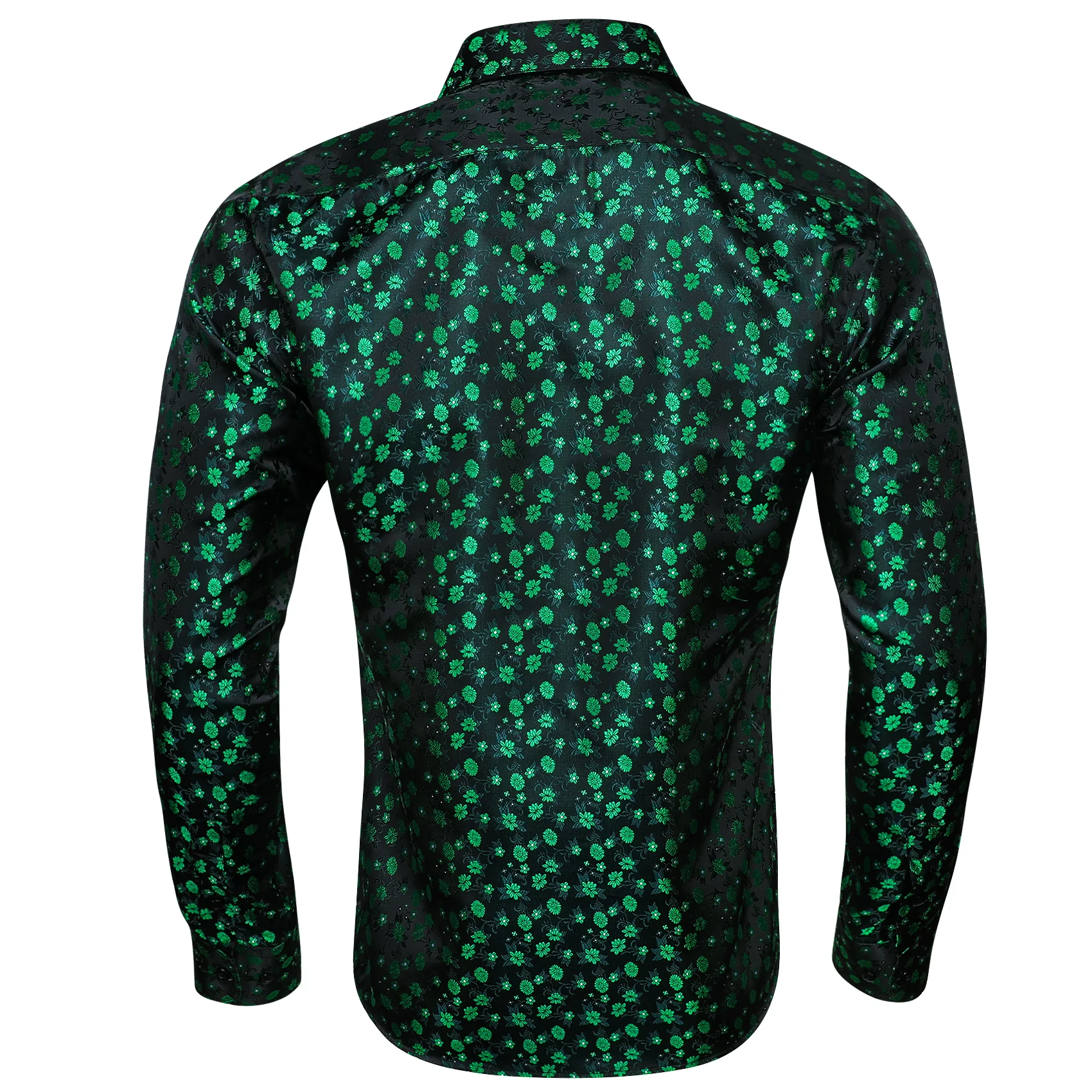 Green Floral Silk Men's Long Sleeve Shirt