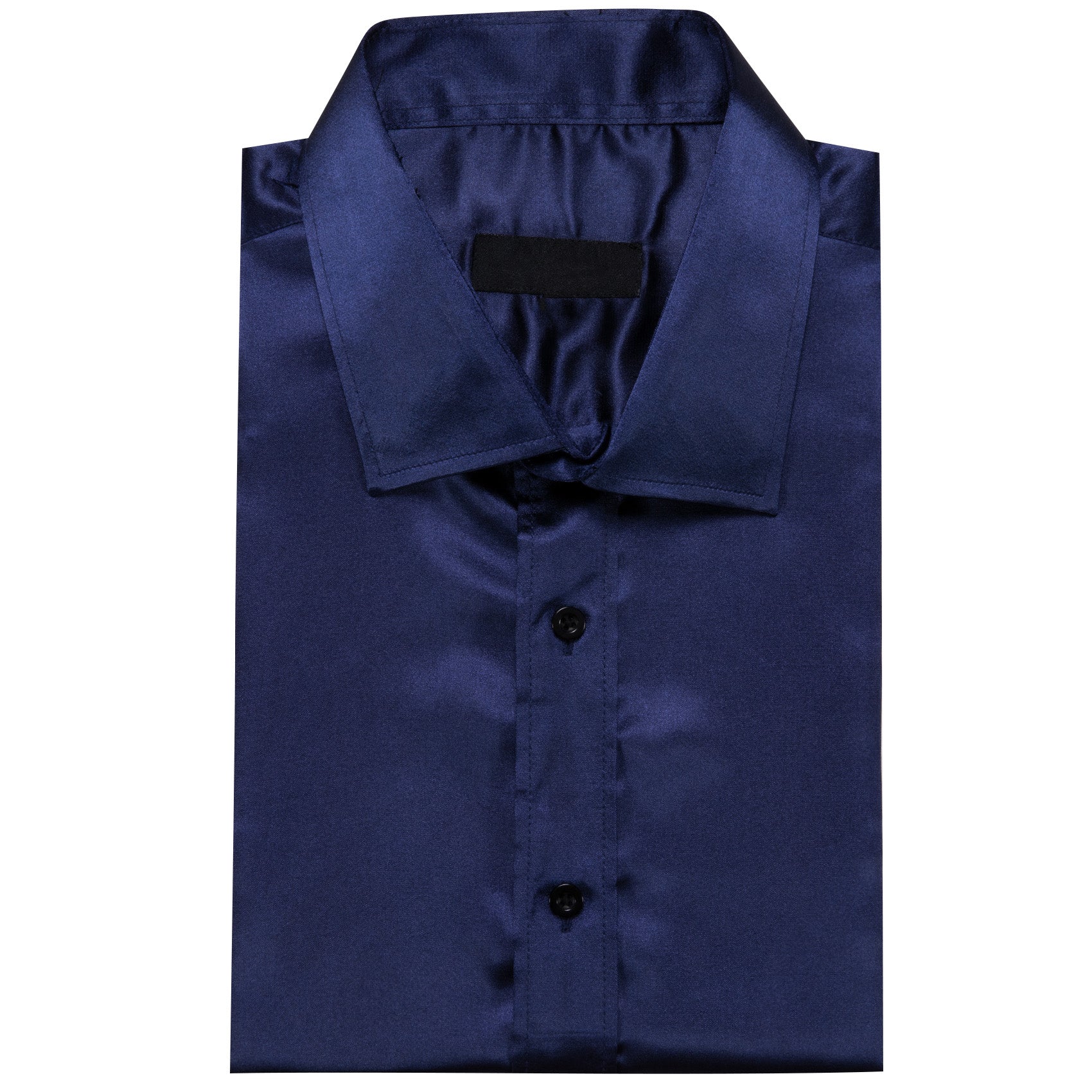 Navy Blue Solid Silk Men's Long Sleeve Shirt