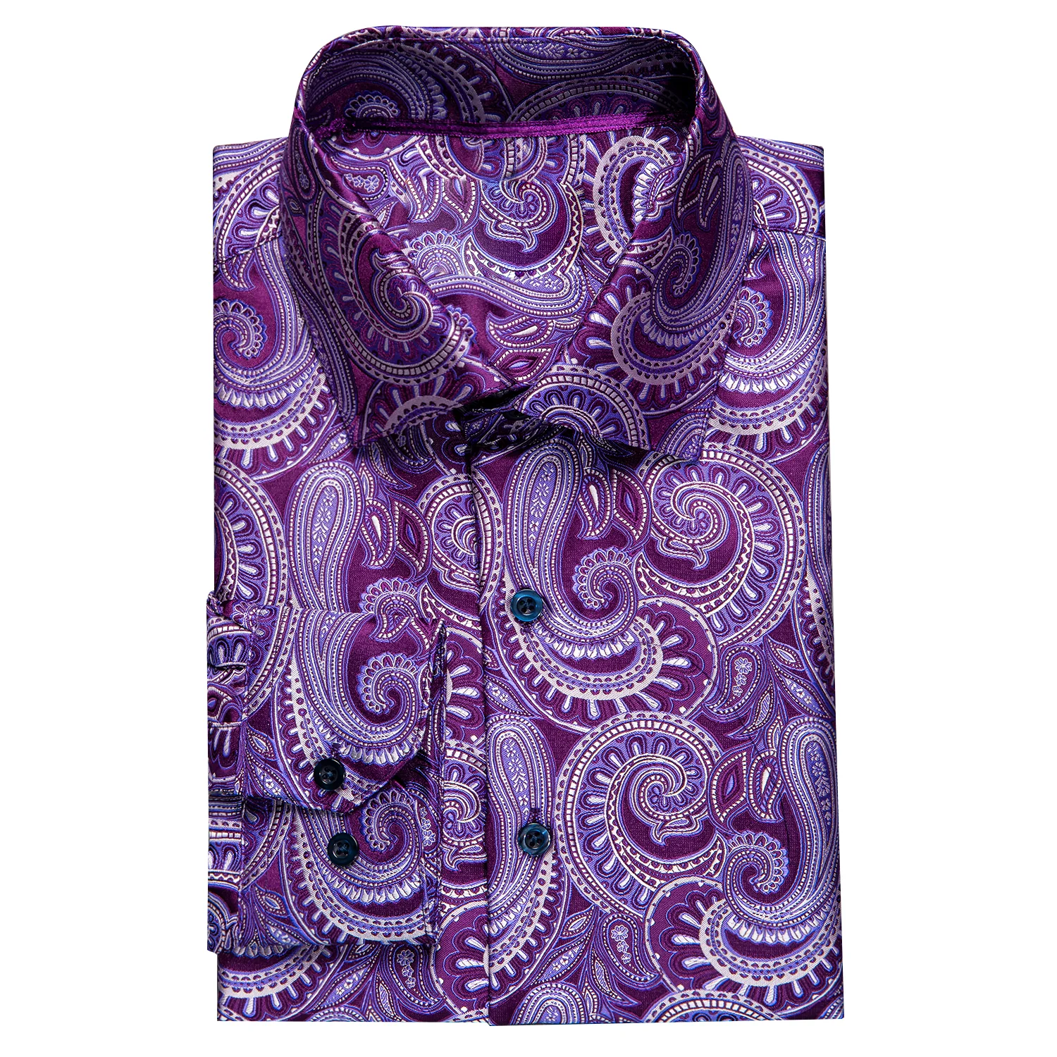 New Light Purple Paisley Silk Men's Long Sleeve Shirt
