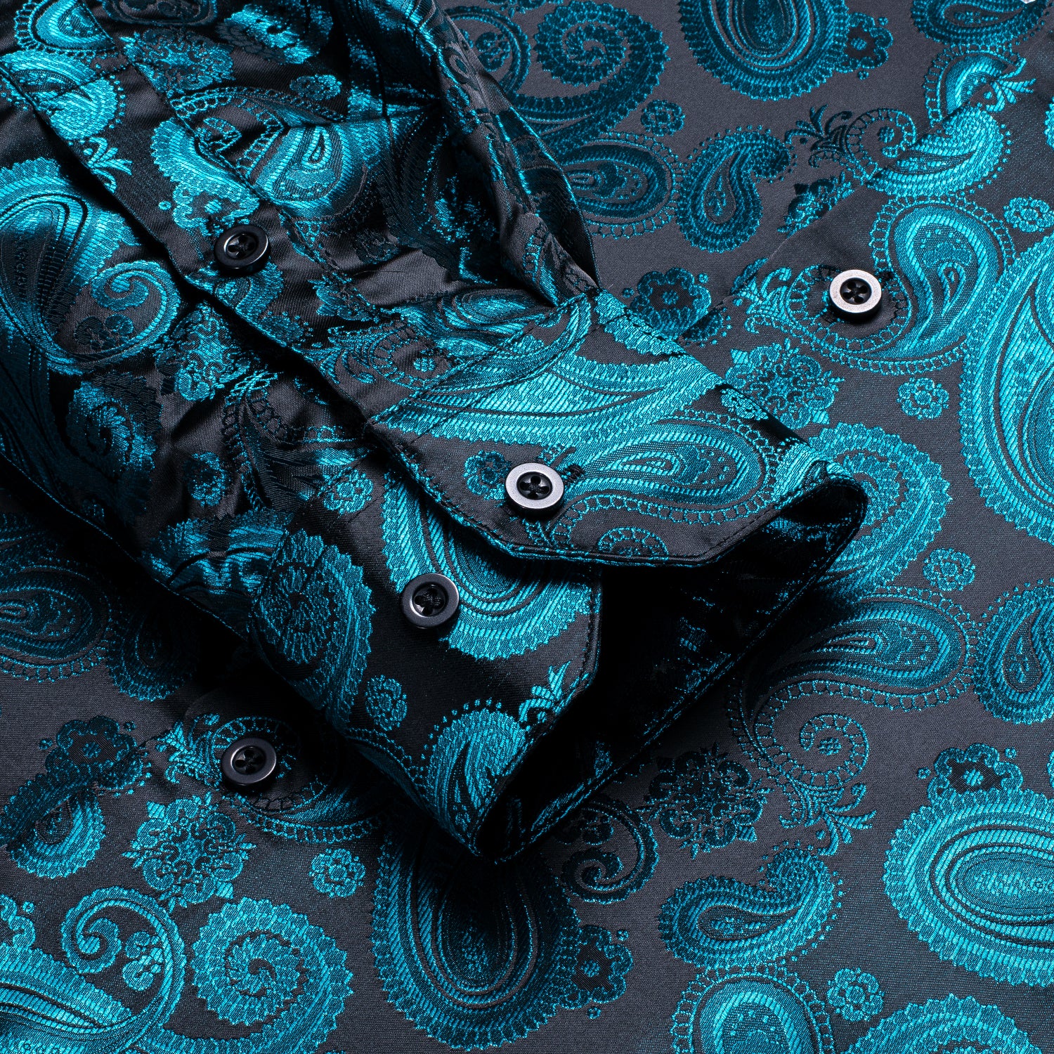 Lake Blue Paisley Pattern Silk Men's Long Sleeve Shirt