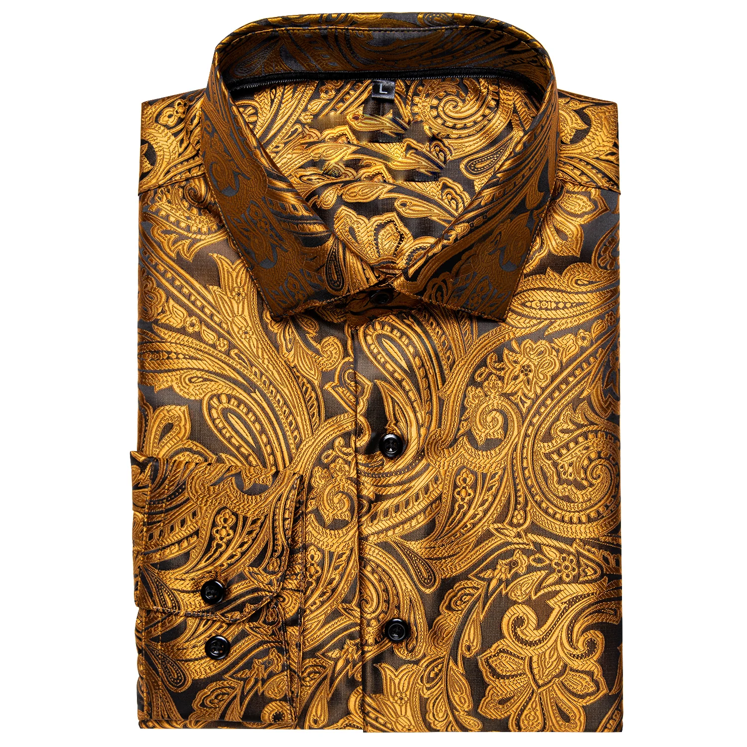 Black Golden Paisley Men's Long Sleeve Shirt