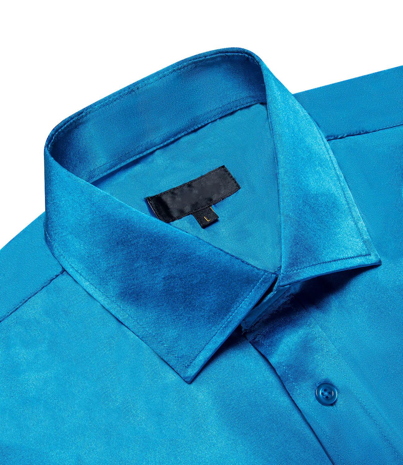 Blue Solid Satin Silk Men's Long Sleeve Business Shirt