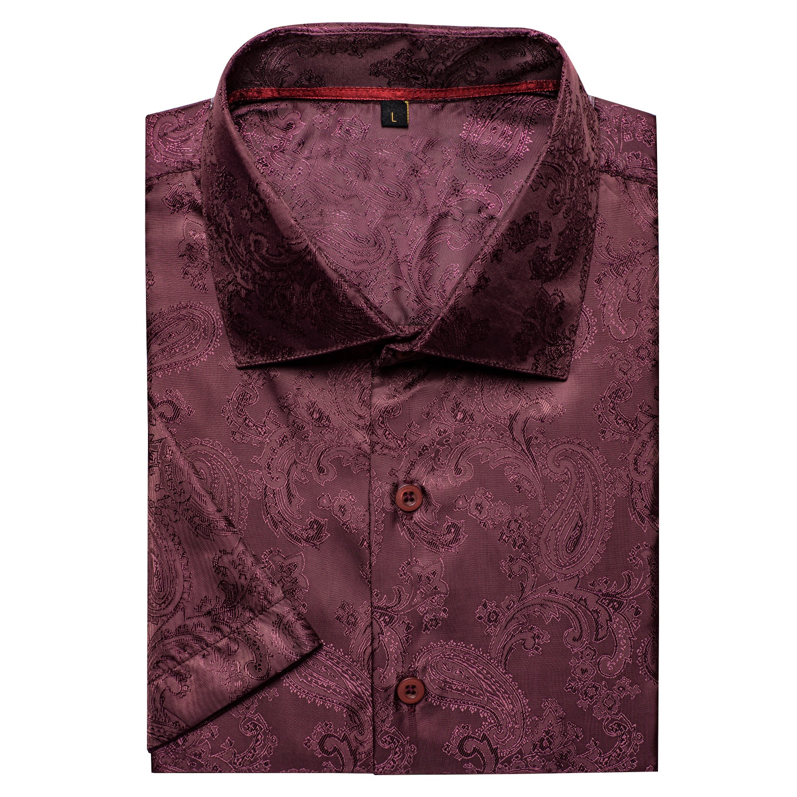 Crimson Red Paisley Silk Men's Short Sleeve Shirt