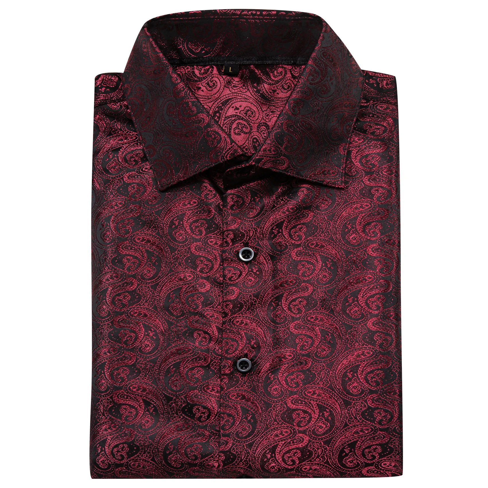Burgundy Paisley Pattern Silk Men's Long Sleeve Shirt
