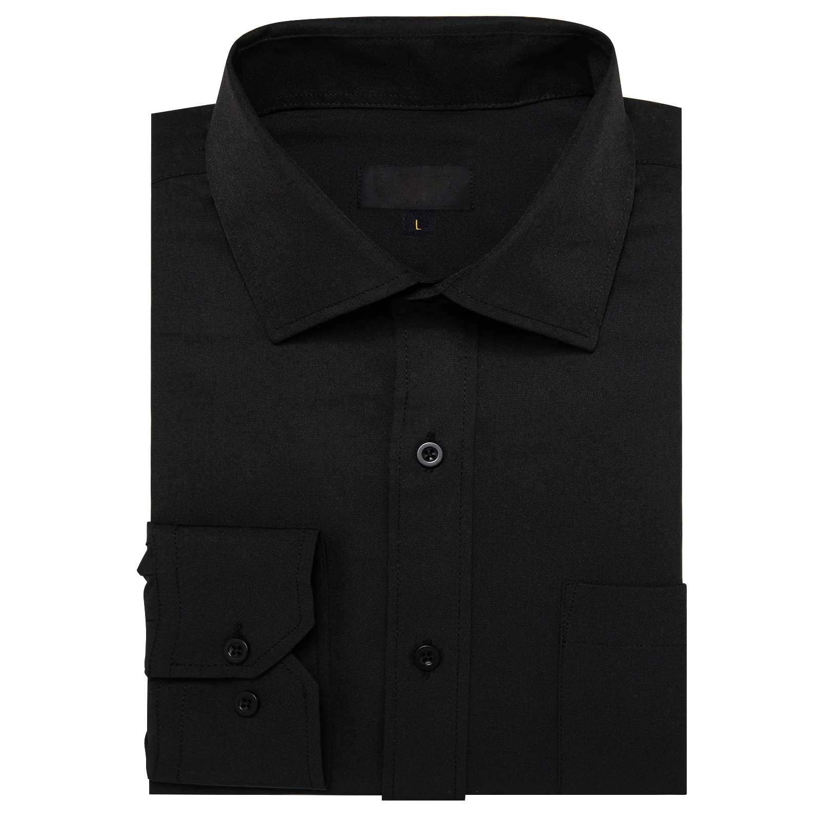 Black Solid Silk Men's Long Sleeve Business Shirt