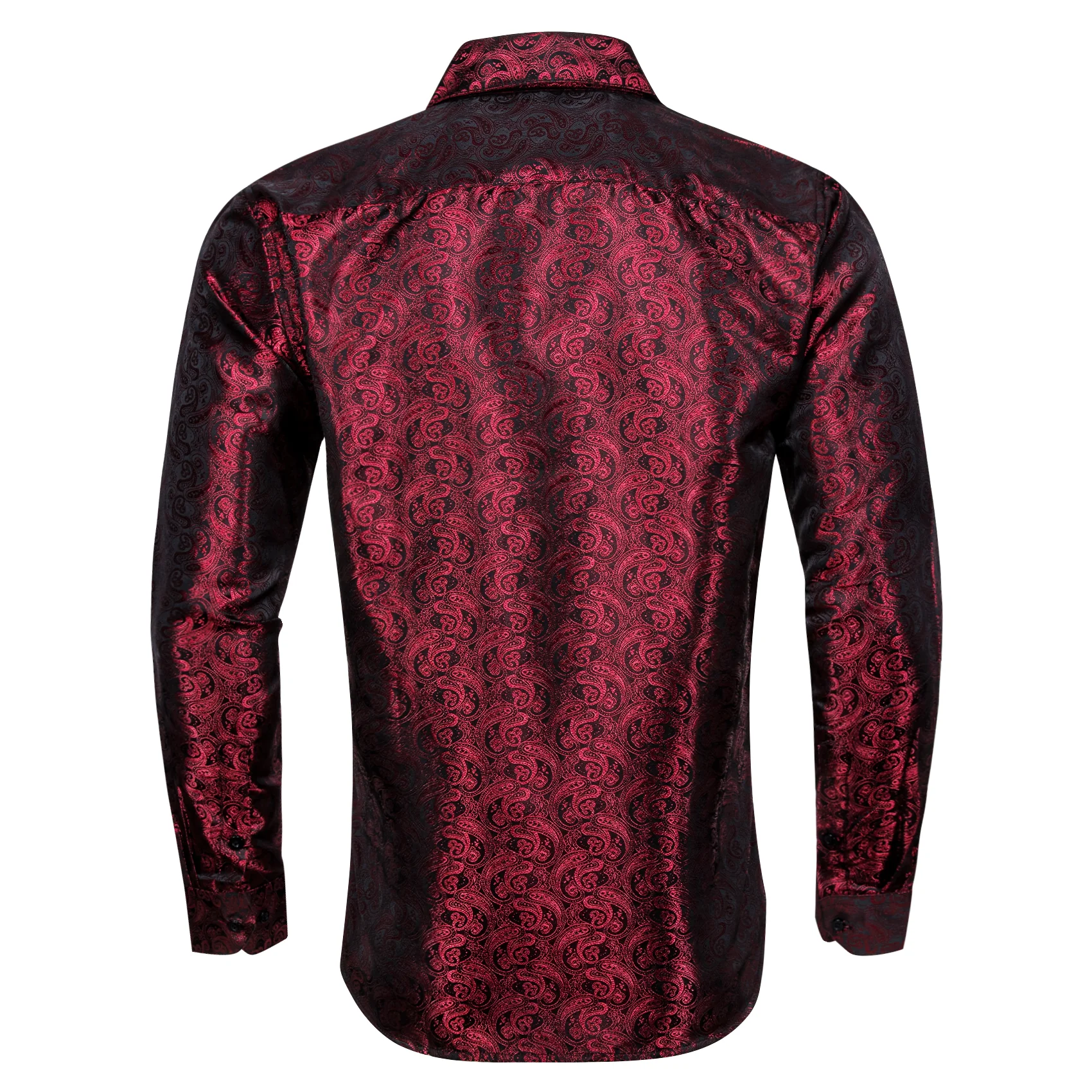 Burgundy Paisley Pattern Silk Men's Long Sleeve Shirt