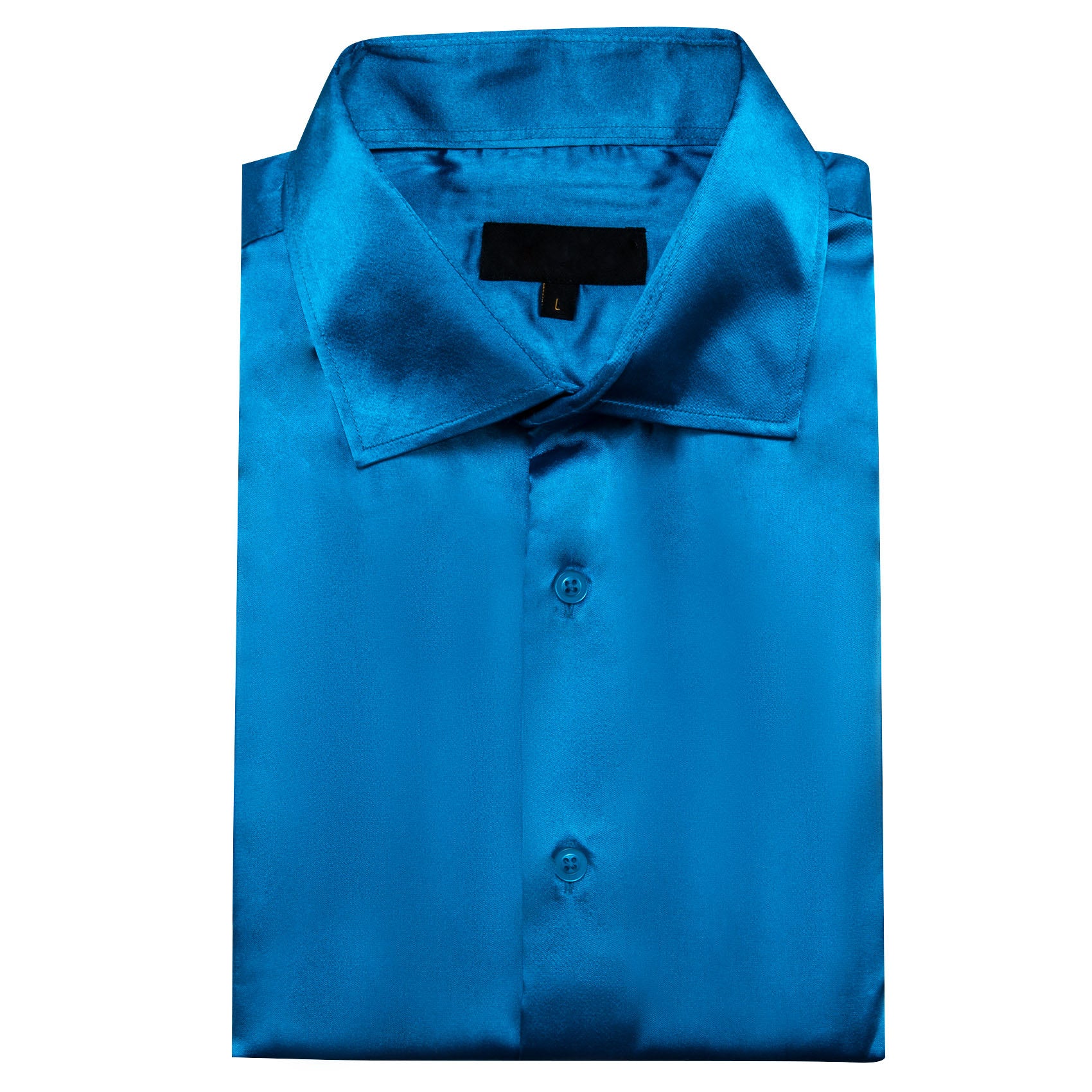 Blue Satin Solid Silk Men's Short Sleeve Shirt