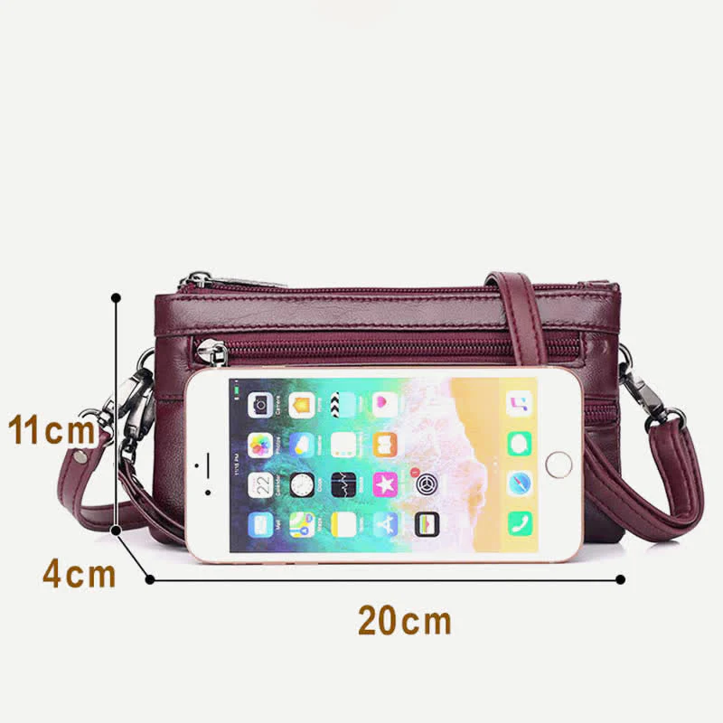 Clutch Wallet for Women Multi-Pocket Genuine Leather Wallet with Crossbody Strap