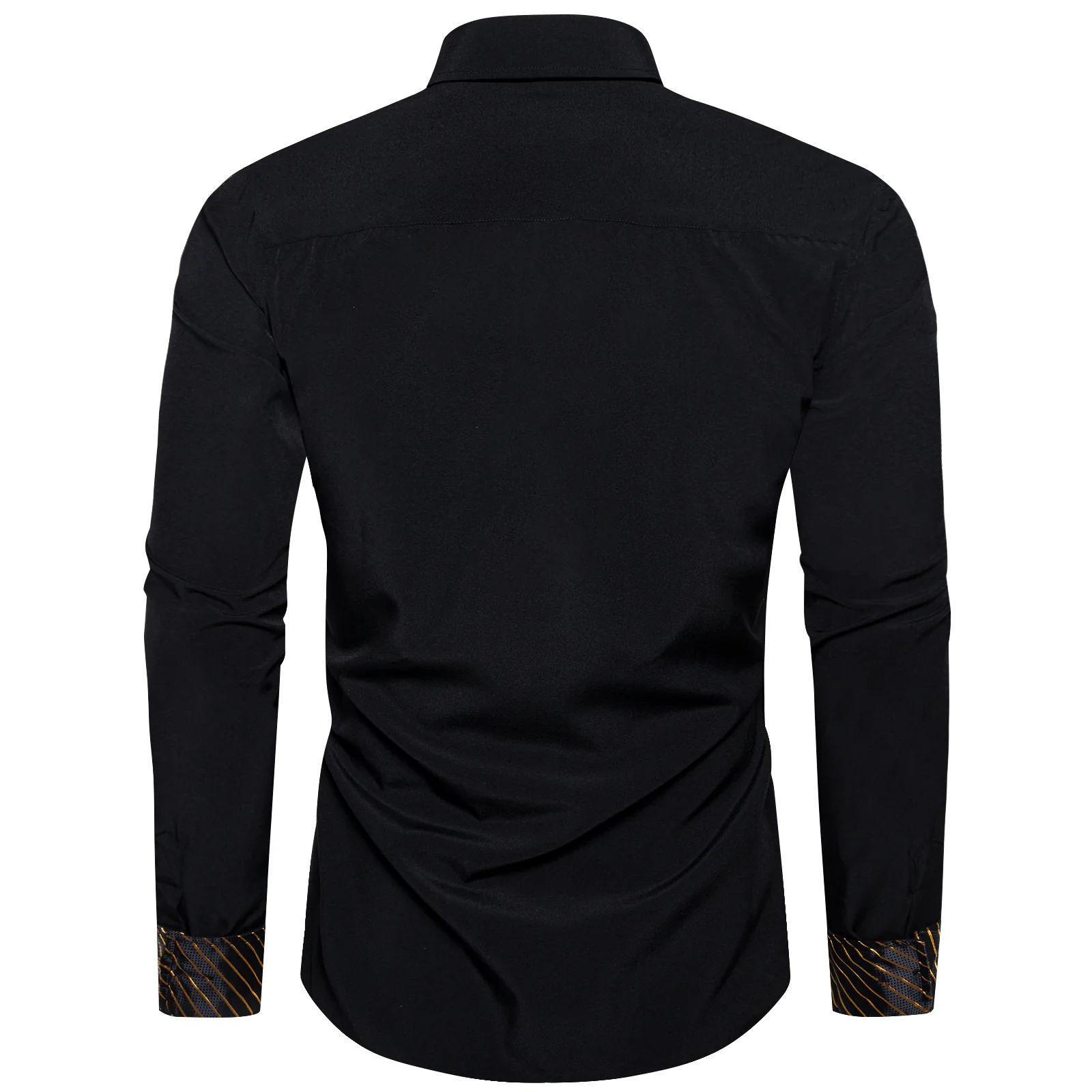 Splicing Style Black with Golden Striped Edge Men's Solid Long Sleeve Shirt