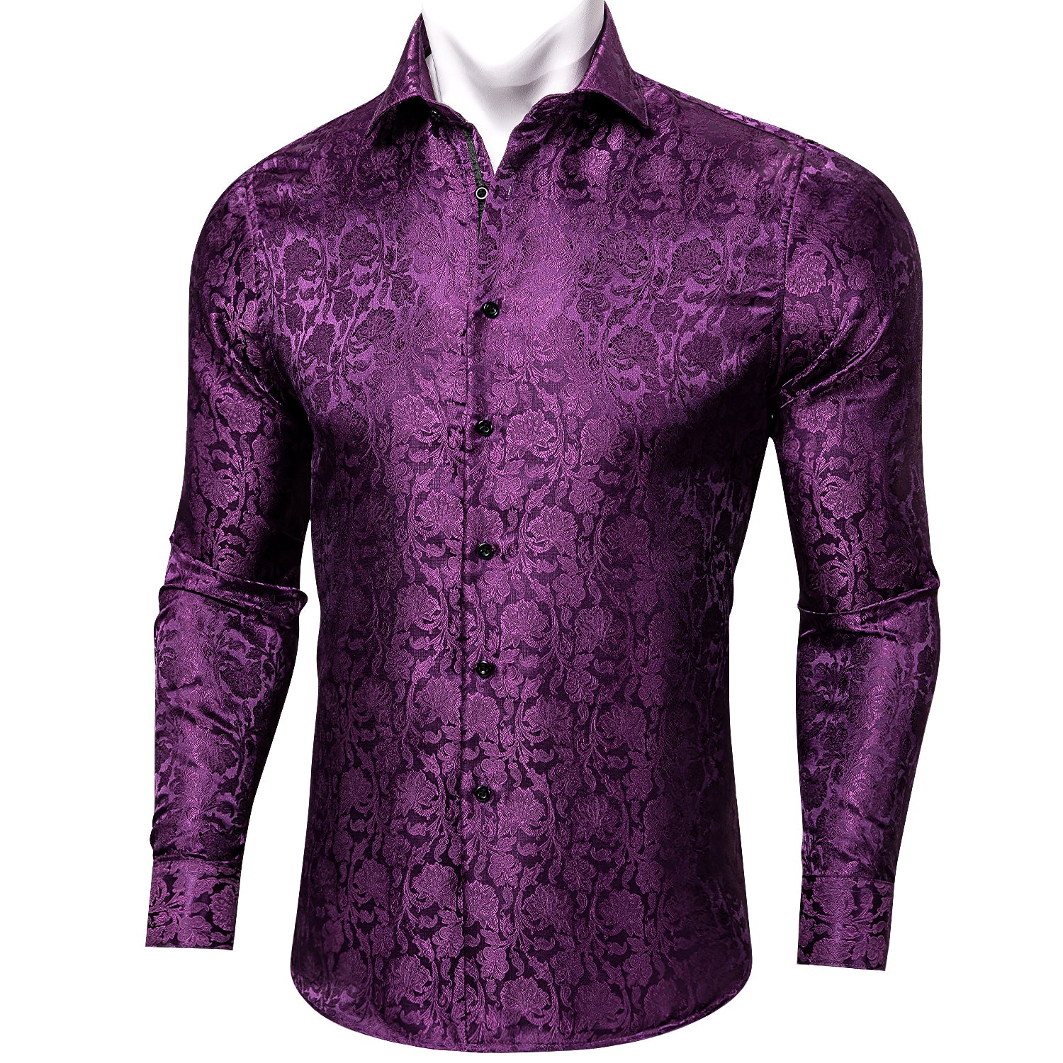 Purple Floral Silk Men's Long Sleeve Shirt